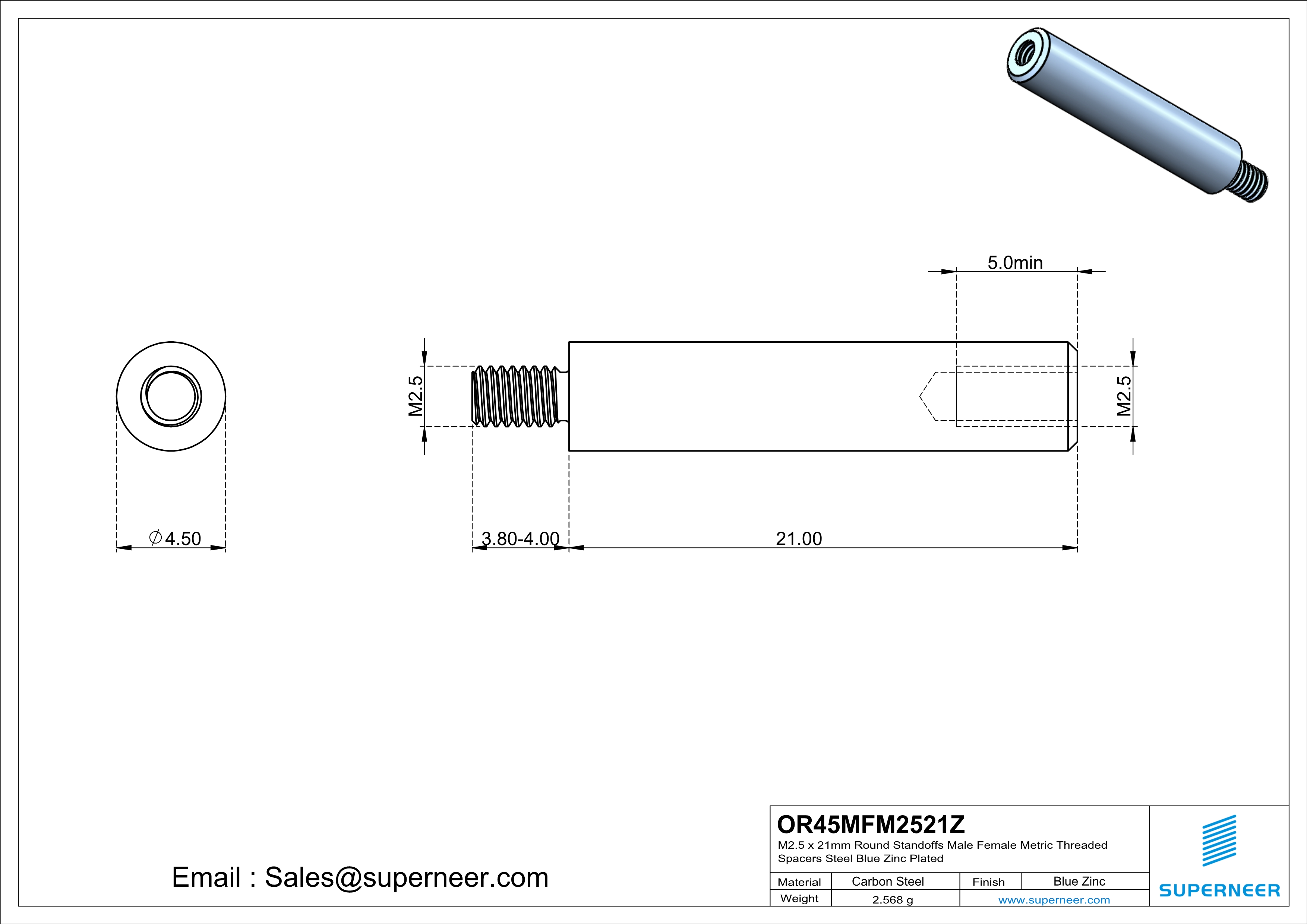 M2.5 x 21mm Round Standoffs Male Female Metric Threaded Spacers