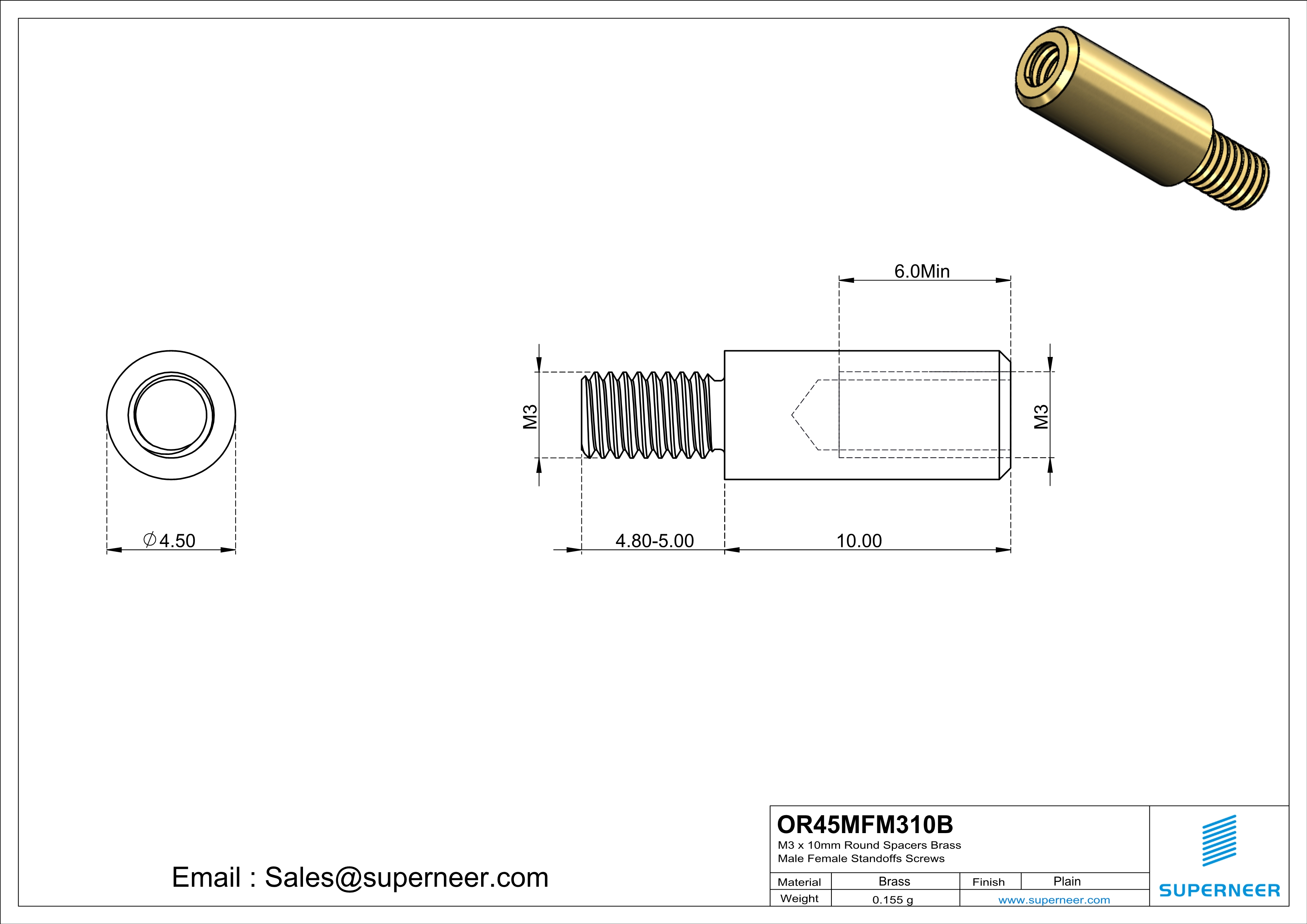 M3 x 10mm Round Spacers Brass Male Female Standoffs Screws