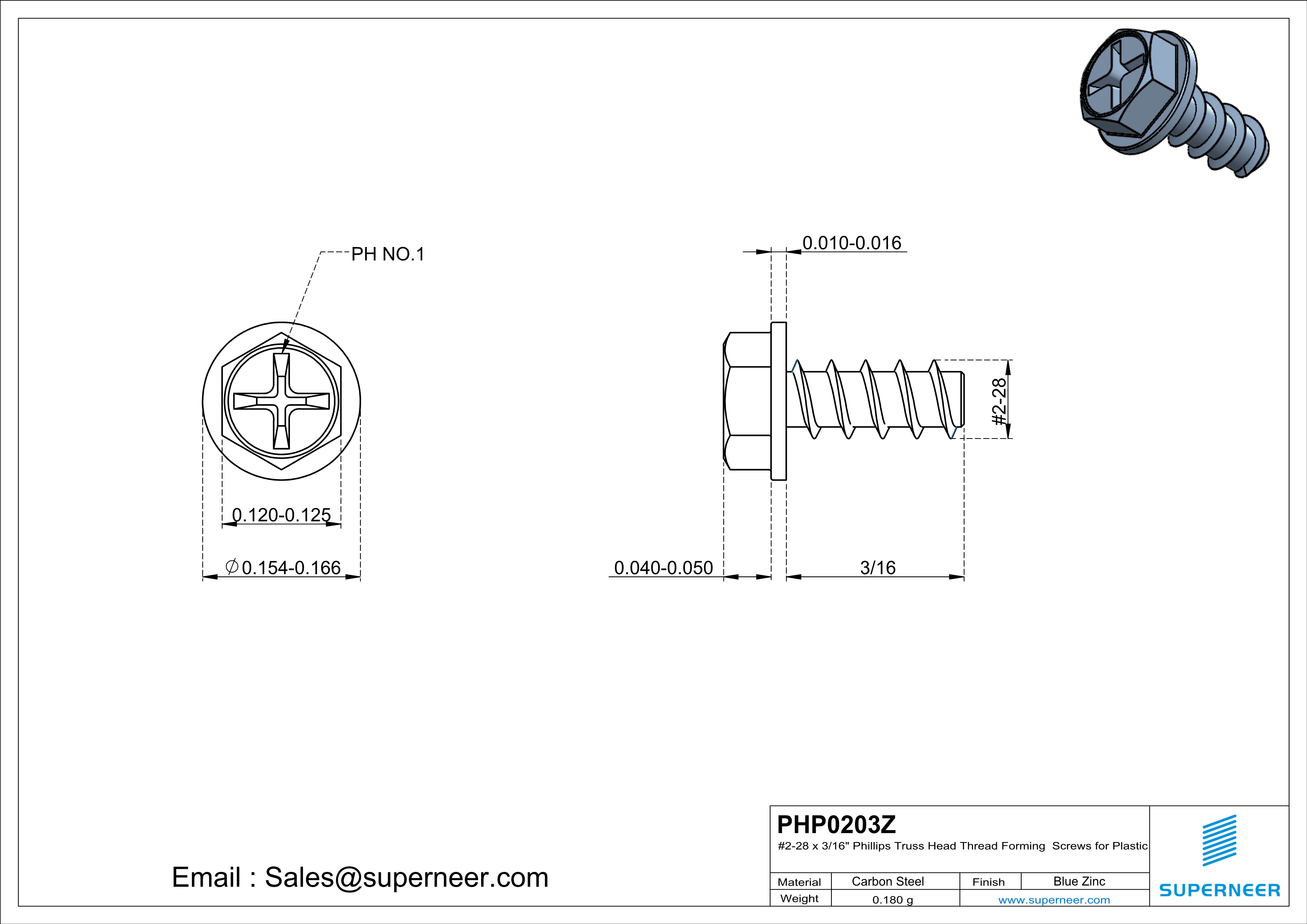 2 × 3/16" Hex Washer Head Phillips Thread Forming inch Screws for Plastic  Steel Blue Zinc Plated