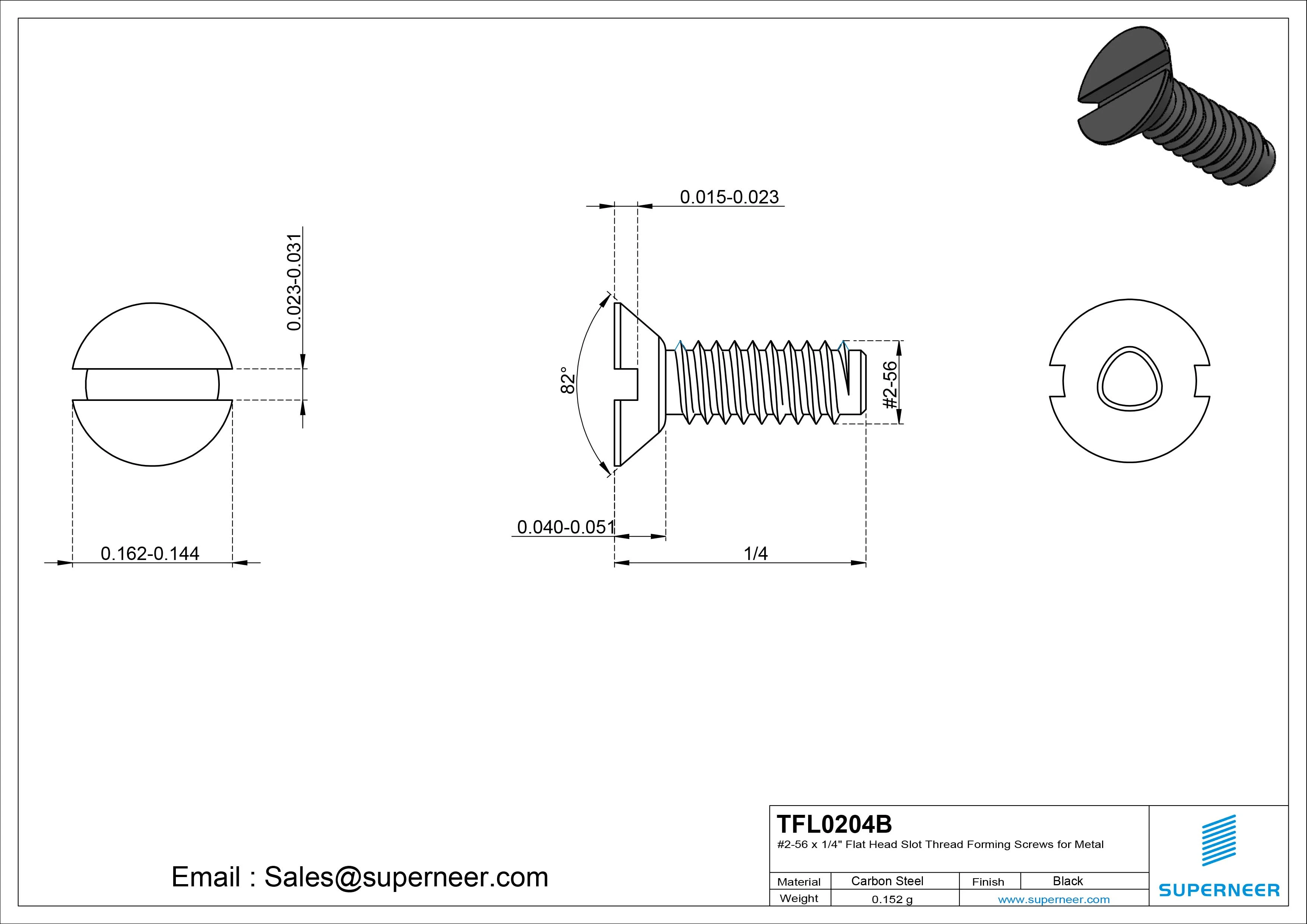 2-56 × 1/4 Flat Head Slot Thread Forming Screws for Metal Steel Black