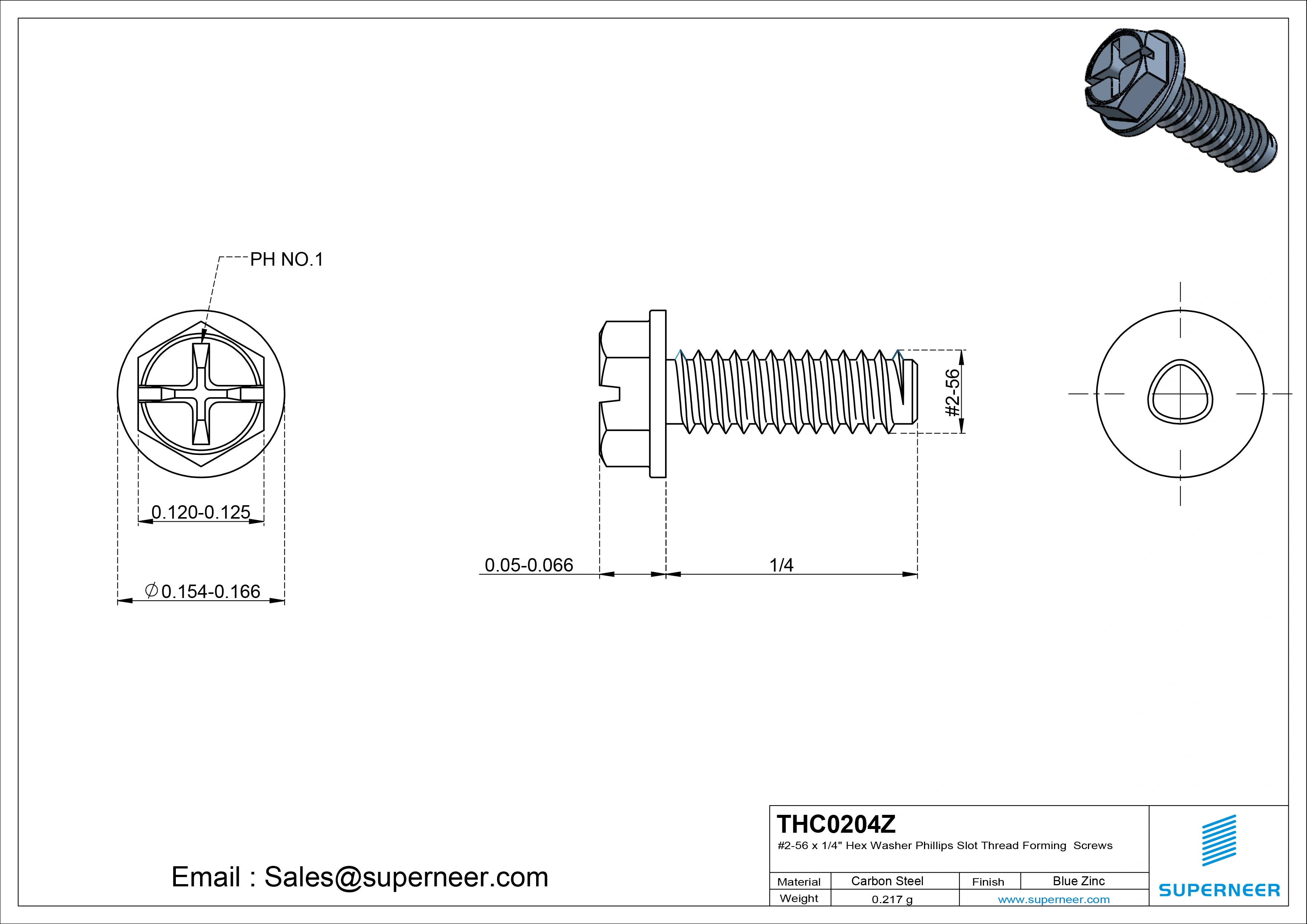 2-56 × 1/4 Hex Washer Phillips Slot Thread Forming  Screws for Metal  Steel Blue Zinc Plated