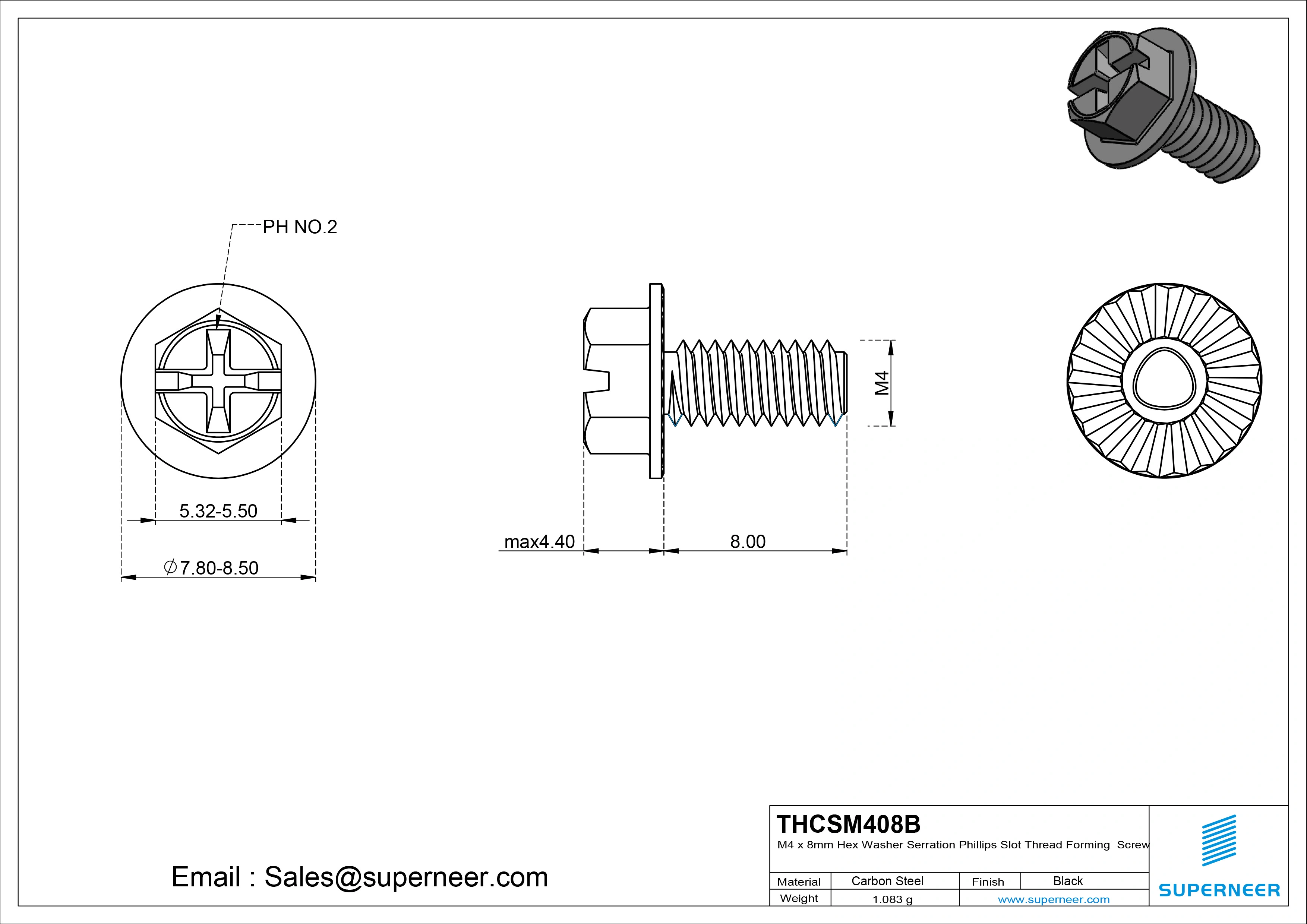 M4 × 8mm Indented Hex Washer Serrattion Phillips Slot Thread Forming Screws for Metal Steel Black