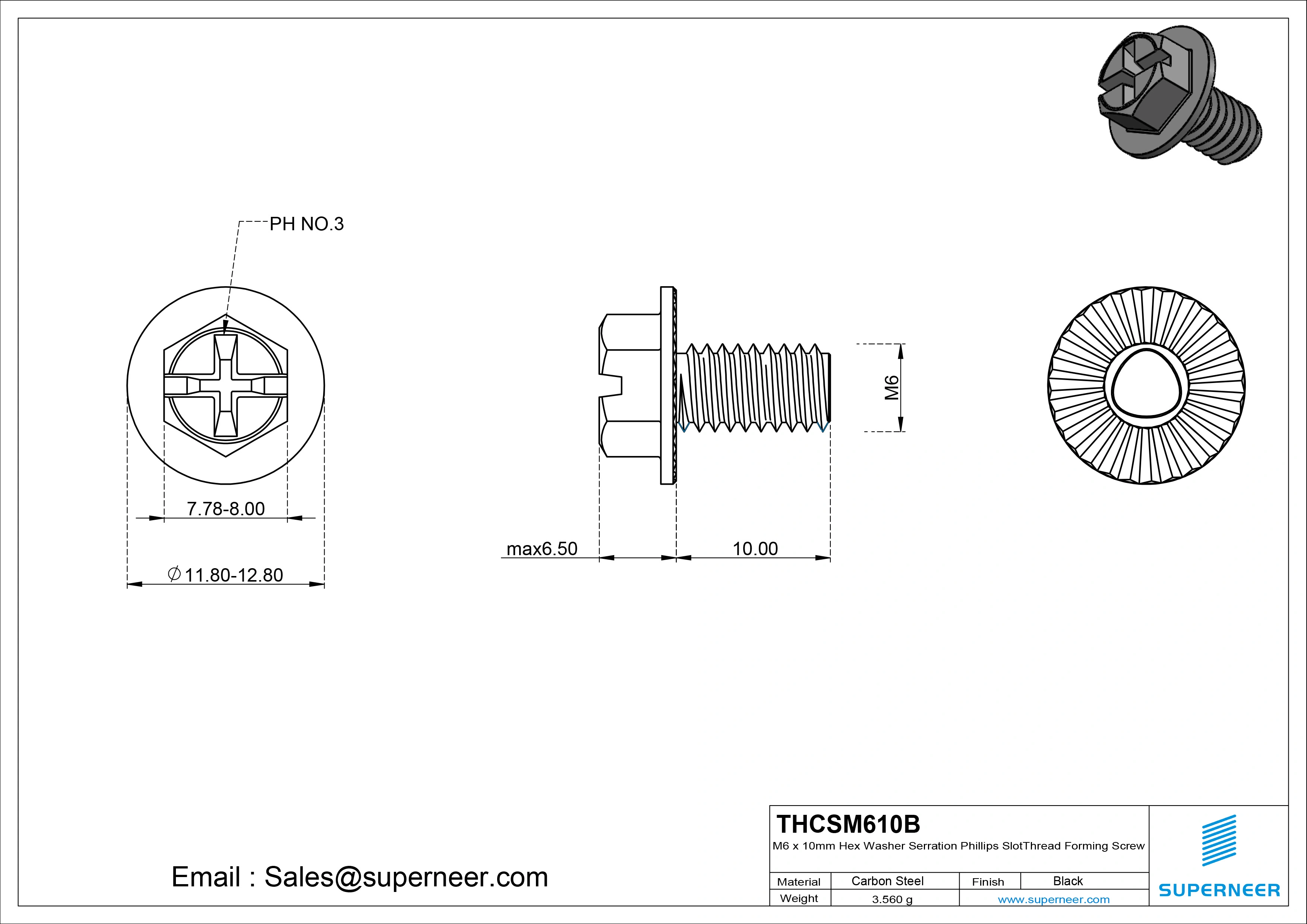 M6 × 10mm Indented Hex Washer Serrattion Phillips Slot Thread Forming Screws for Metal Steel Black