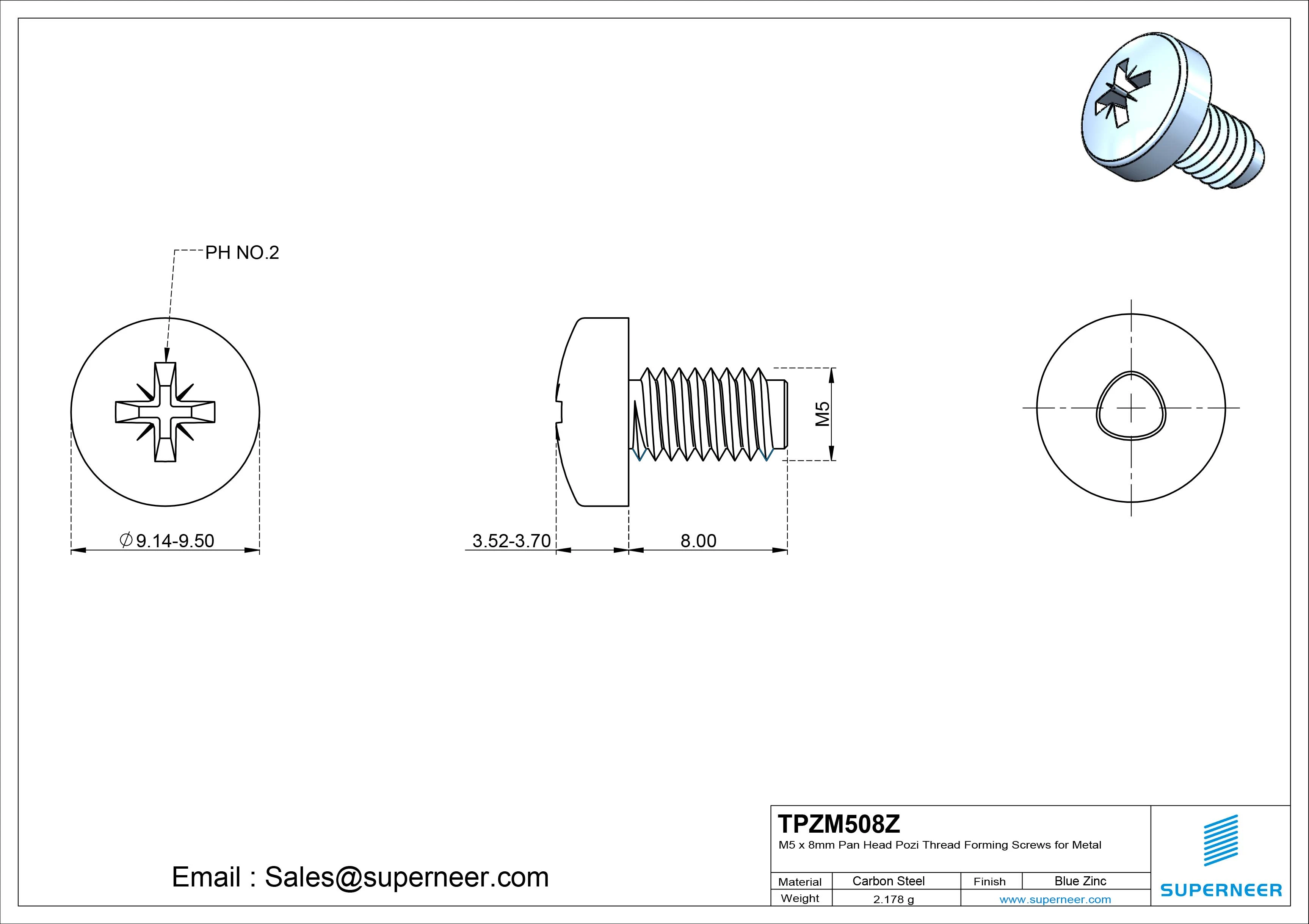 M5 × 8mm Pan Head Pozi Thread Forming Screws for Metal Steel Blue Zinc Plated
