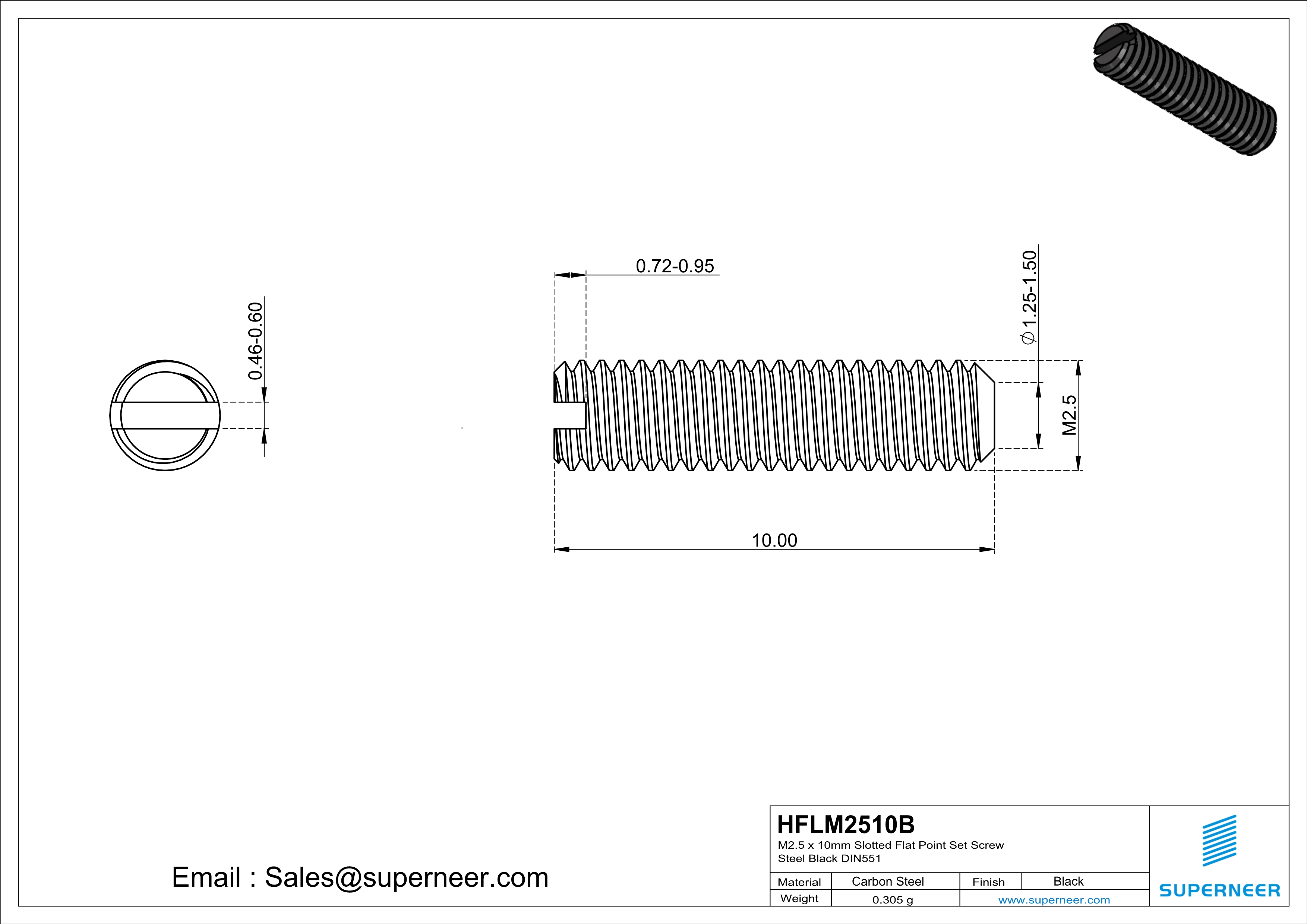 M2 x 10mm Slotted Flat Point Set Screw Steel Black 