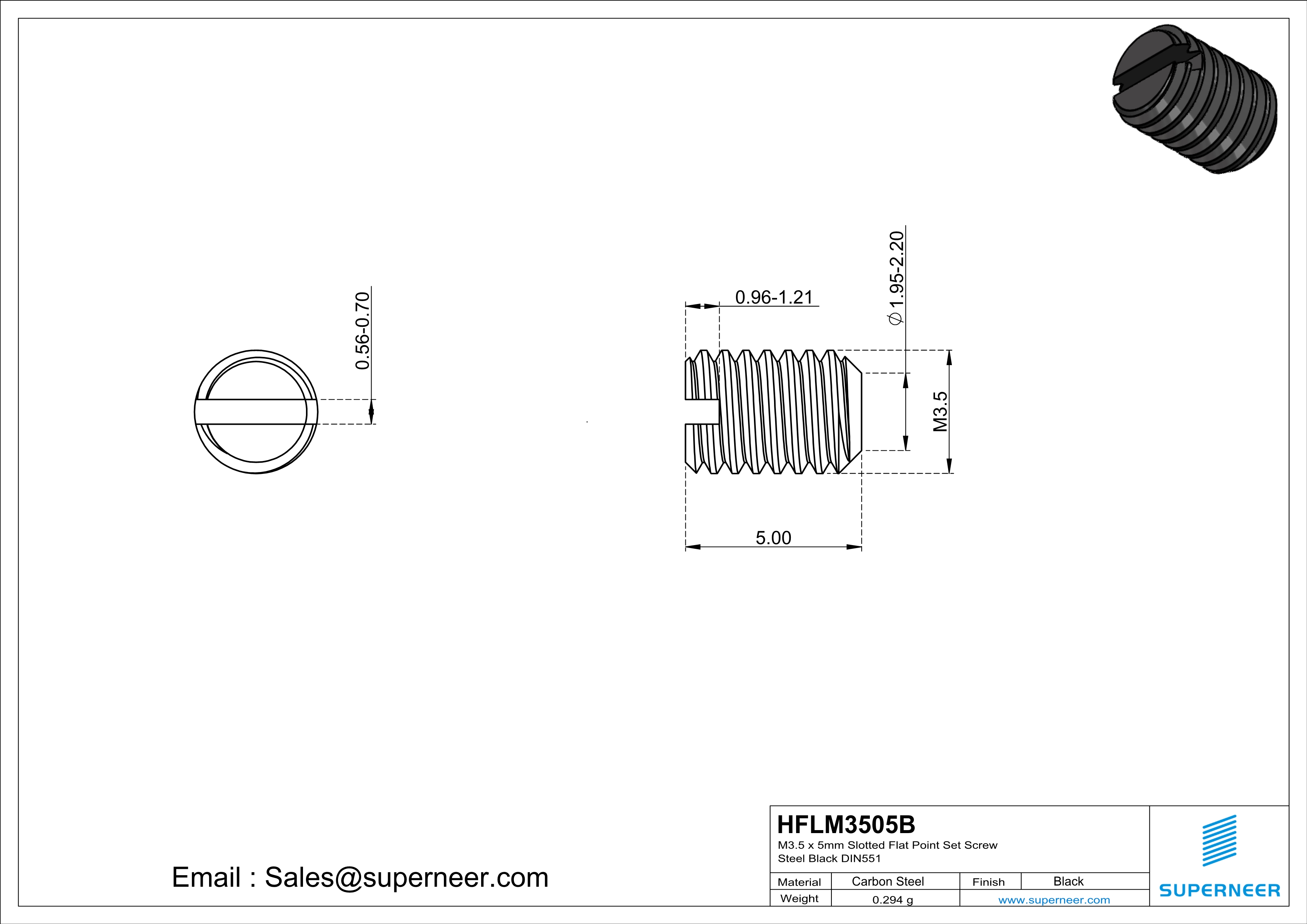 M3.5 x 5mm Slotted Flat Point Set Screw Steel Black 