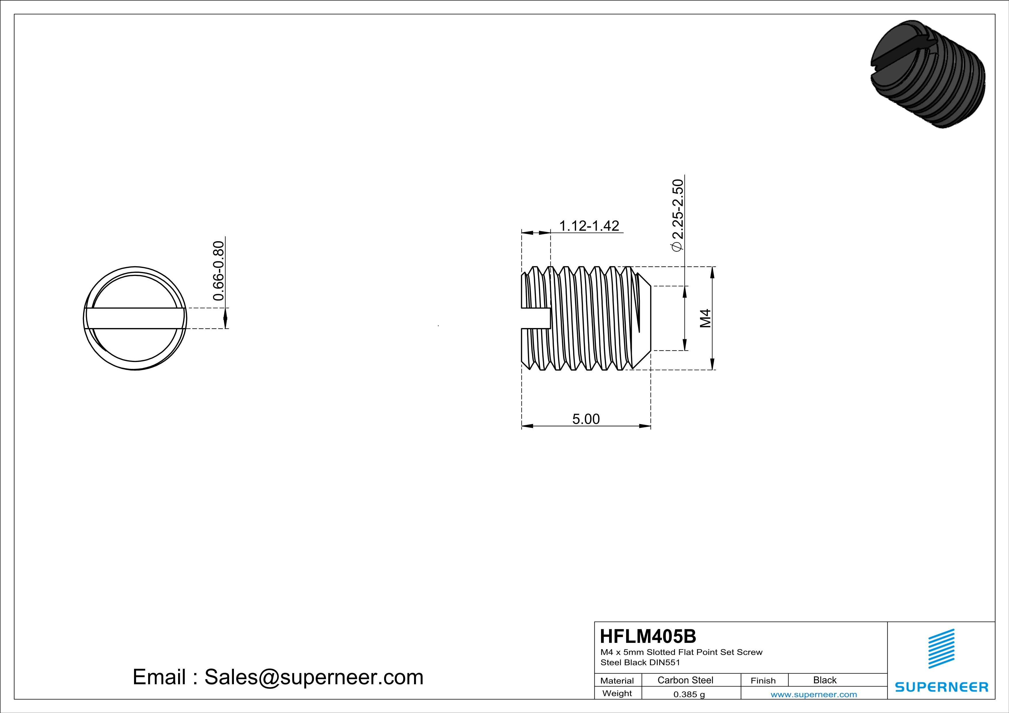 M4 x 5mm Slotted Flat Point Set Screw Steel Black 