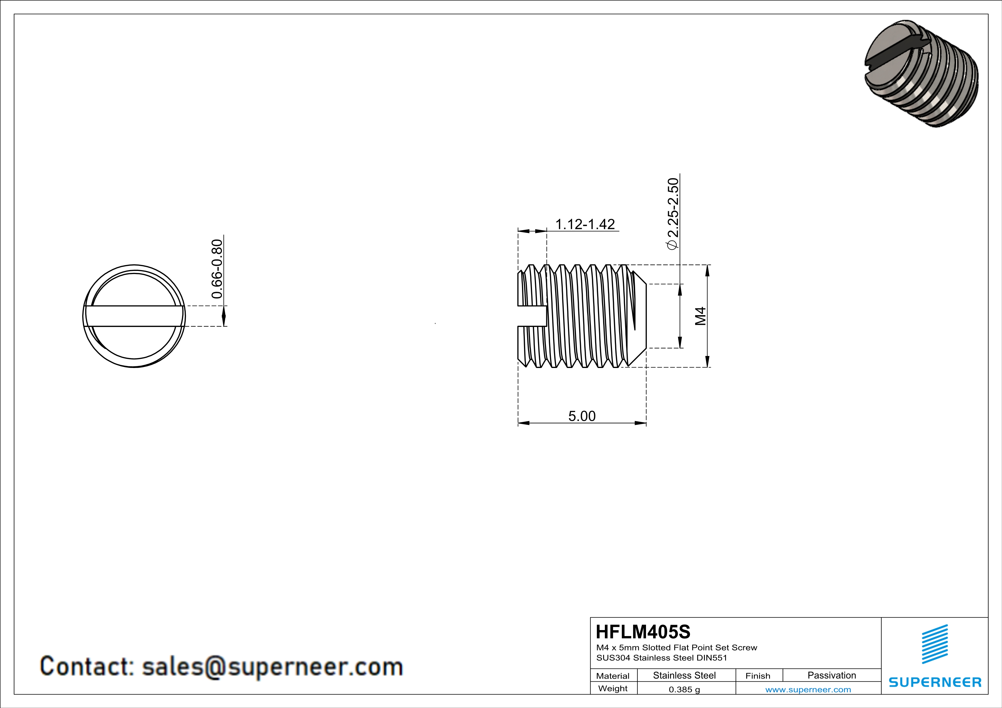 M4 x 5mm Slotted Flat Point Set Screw SUS304 Stainless Steel Inox 