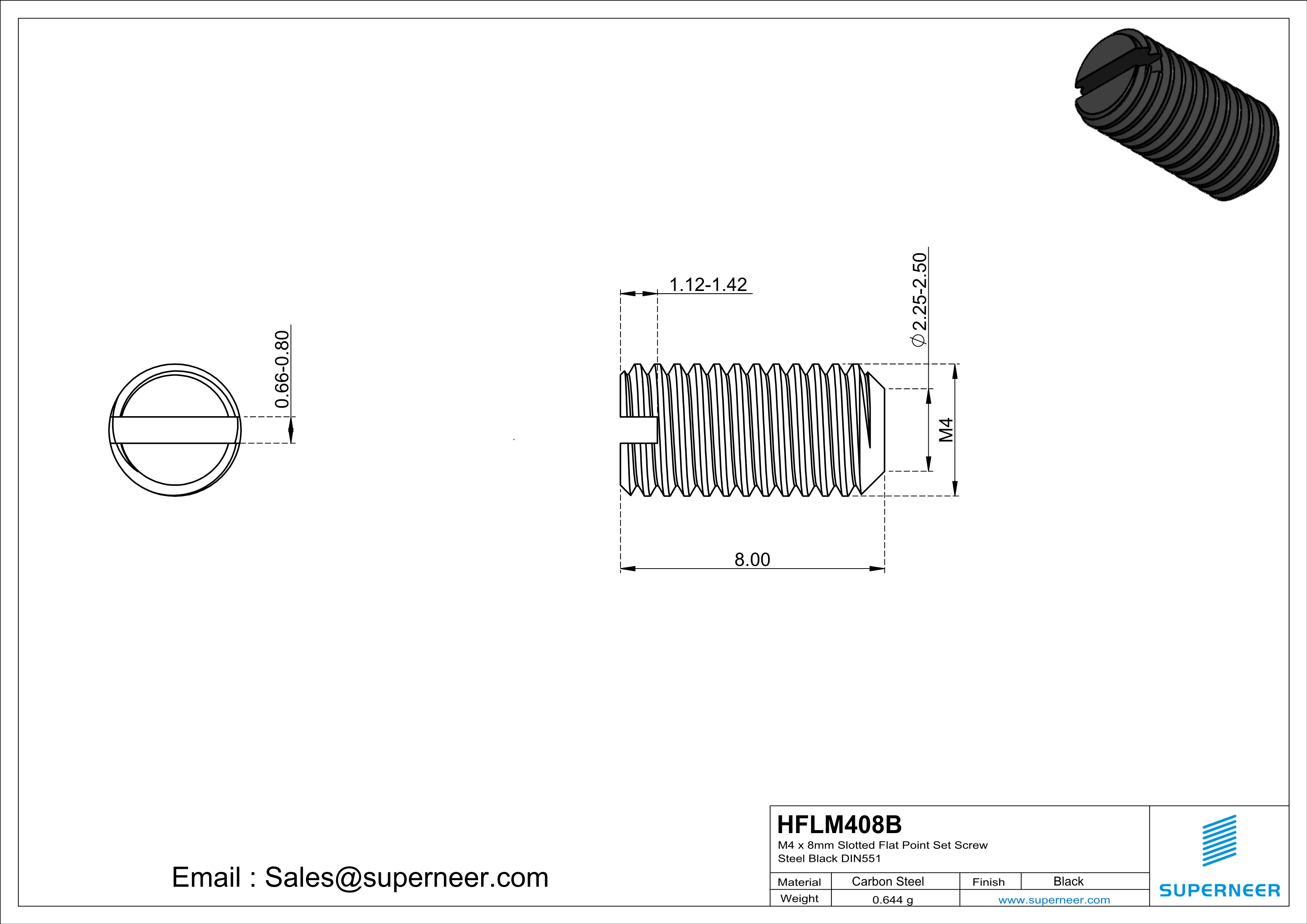 M4 x 8mm Slotted Flat Point Set Screw Steel Black 