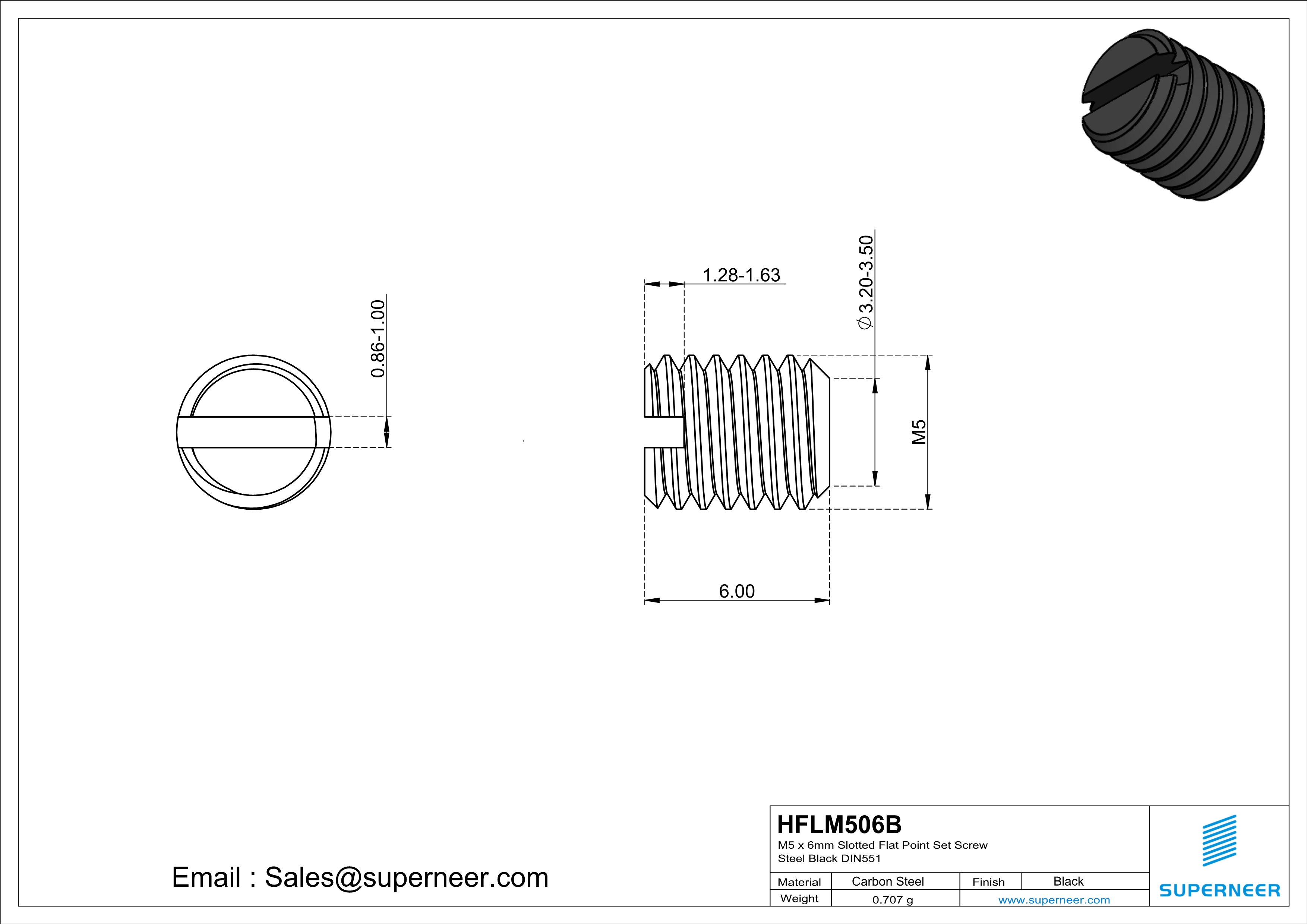 M5 x 6mm Slotted Flat Point Set Screw Steel Black 