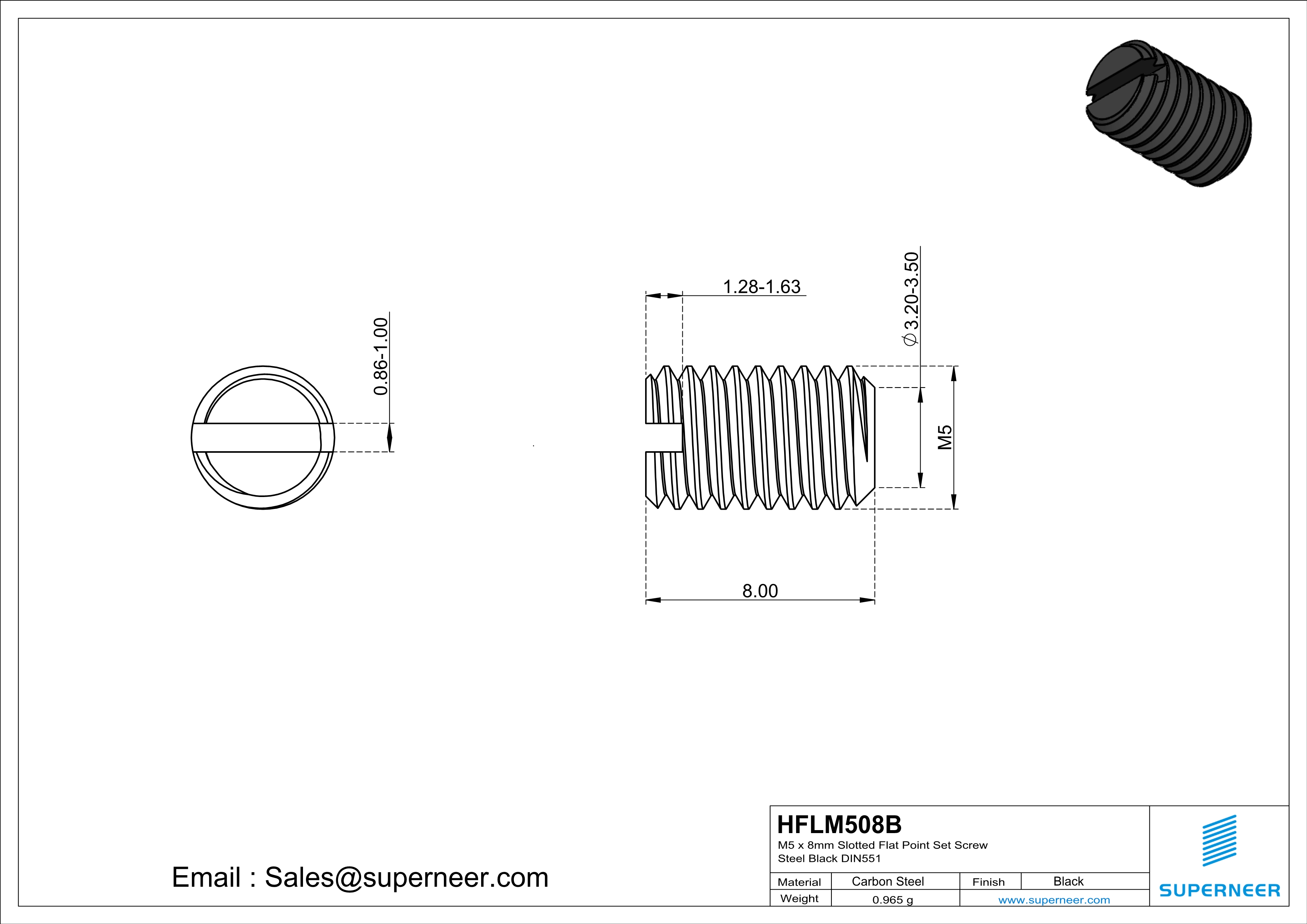 M5 x 8mm Slotted Flat Point Set Screw Steel Black 