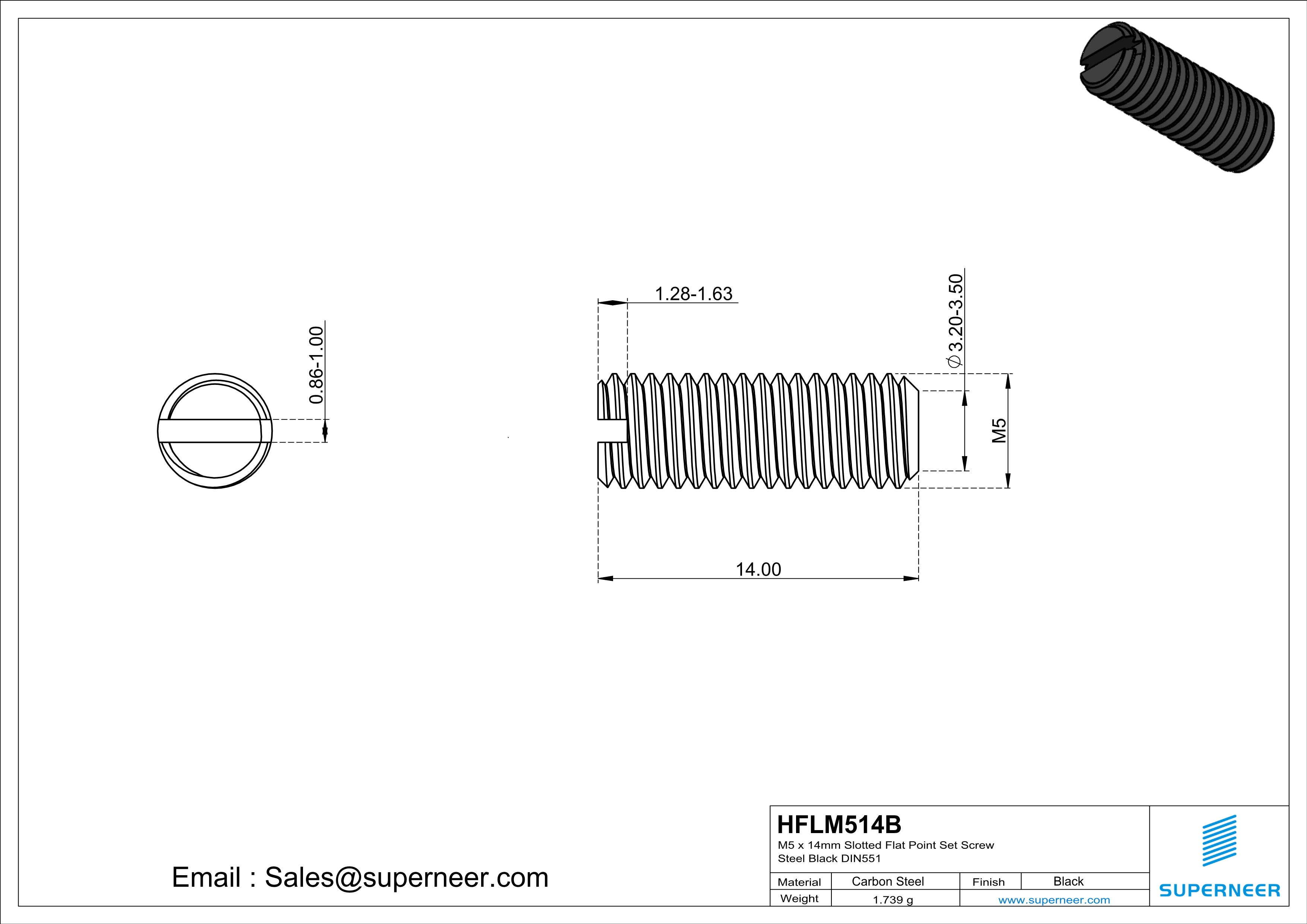 M5 x 14mm Slotted Flat Point Set Screw Steel Black 