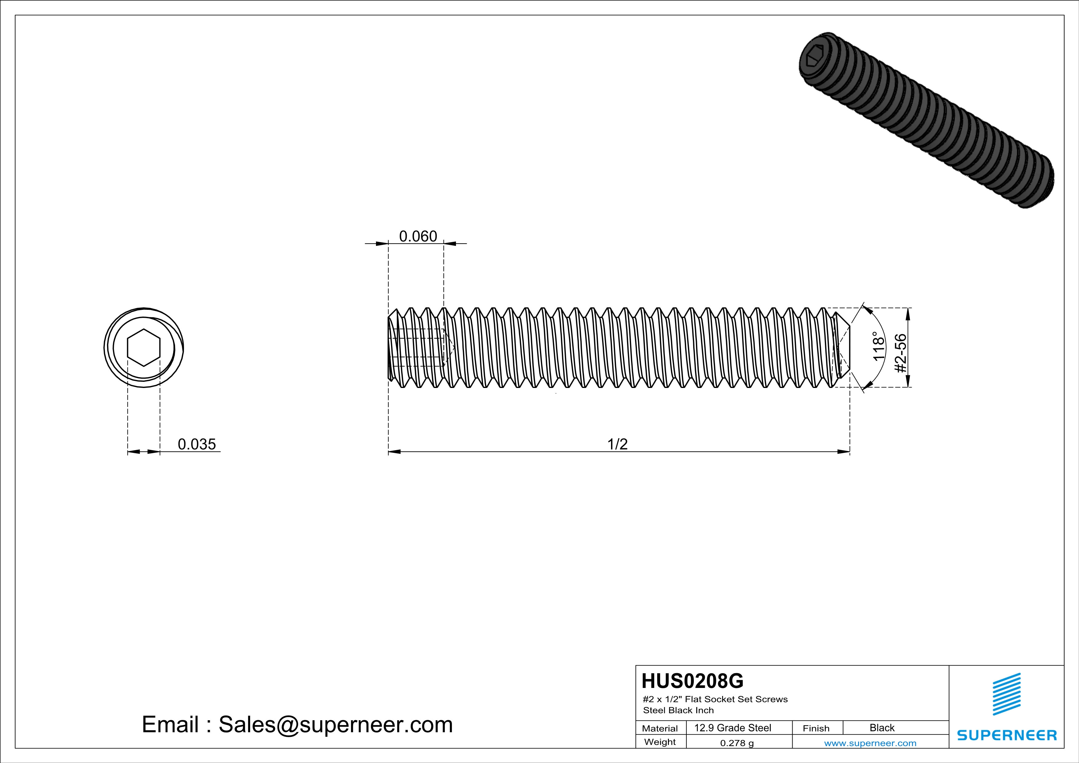 2 x 1/2" Socket Cup Point Set Screws 12.9 Carbon Steel Black Inch