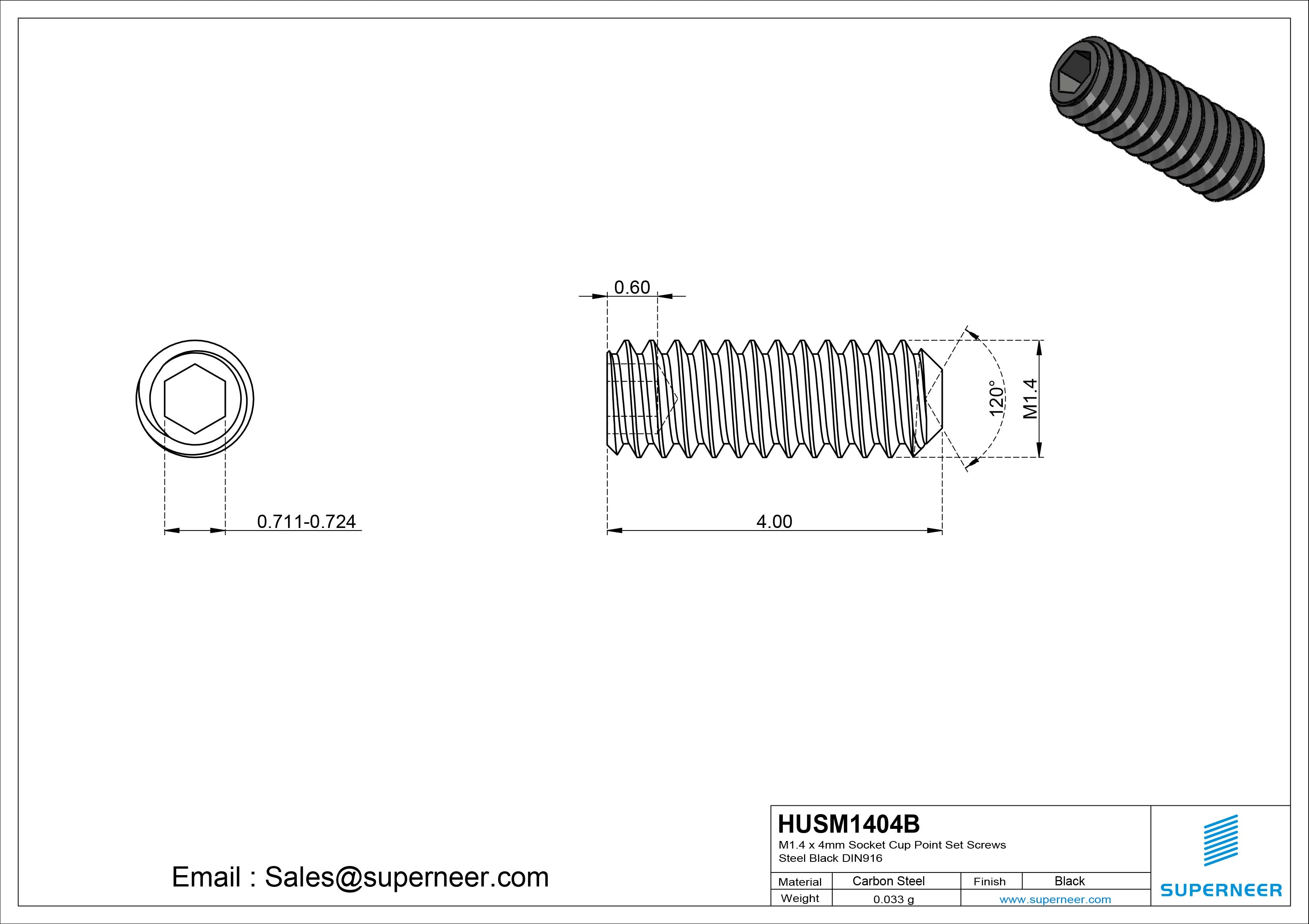 M1.4 x 4mm Socket Cup Point Set Screws Steel Black DIN916
