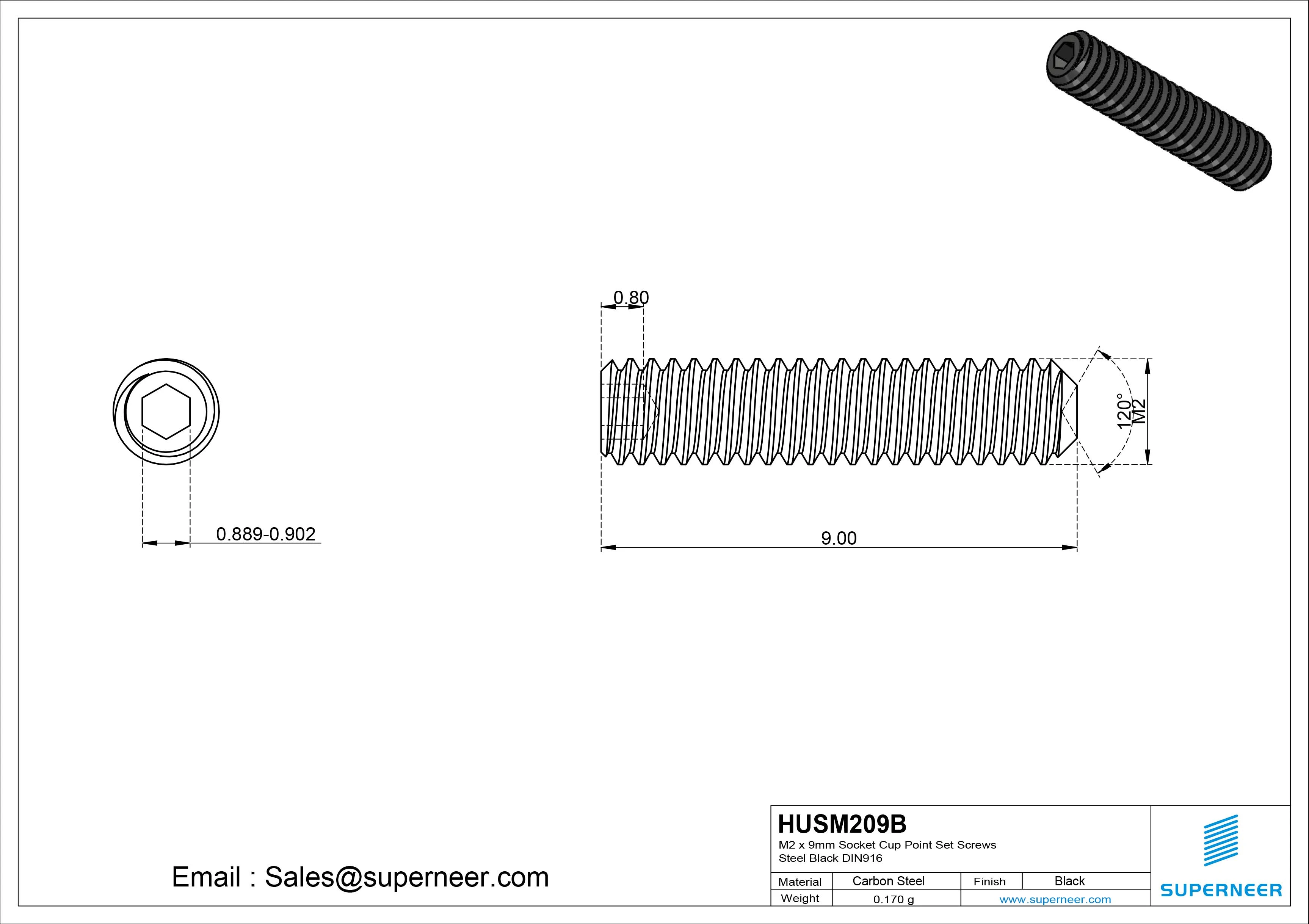M2 x 9mm Socket Cup Point Set Screws Steel Black DIN916