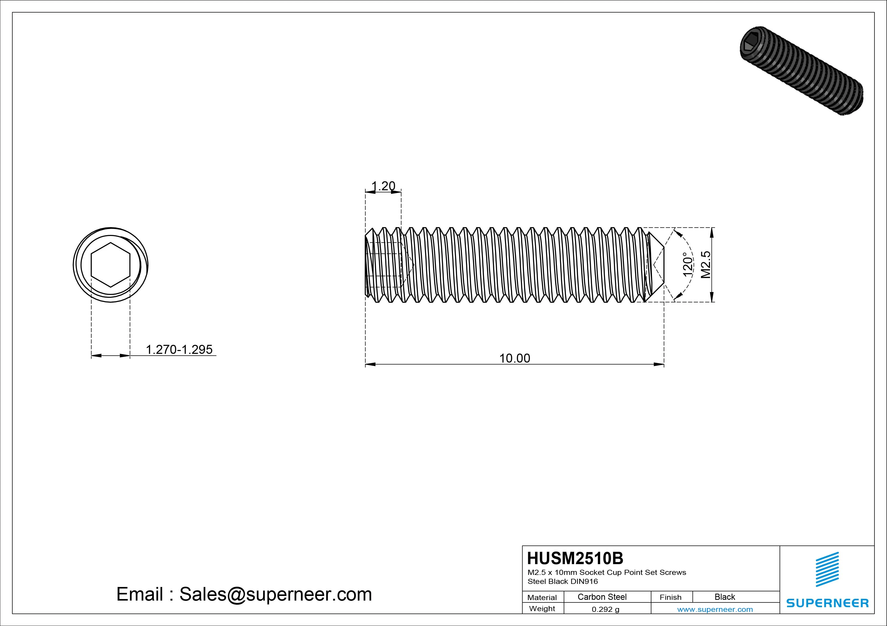 M2.5 x 10mm Socket Cup Point Set Screws Steel Black DIN916