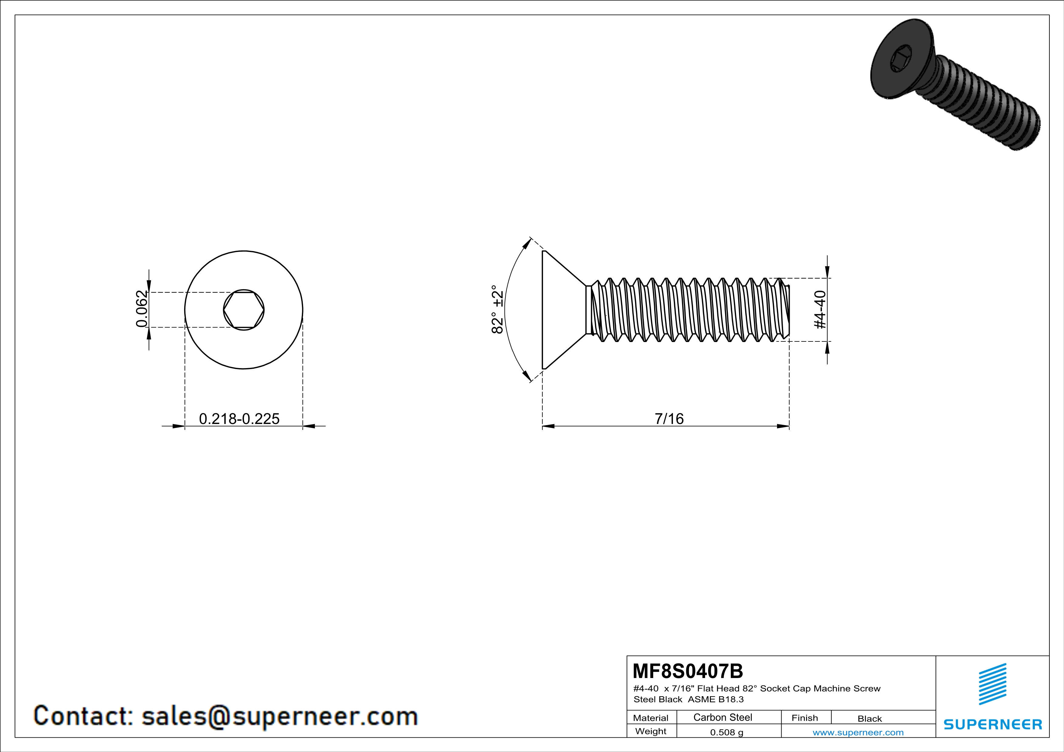 4-40 x 7/16" Flat Head 82° Socket Cap Machine Screw Steel Black ASME B18.3