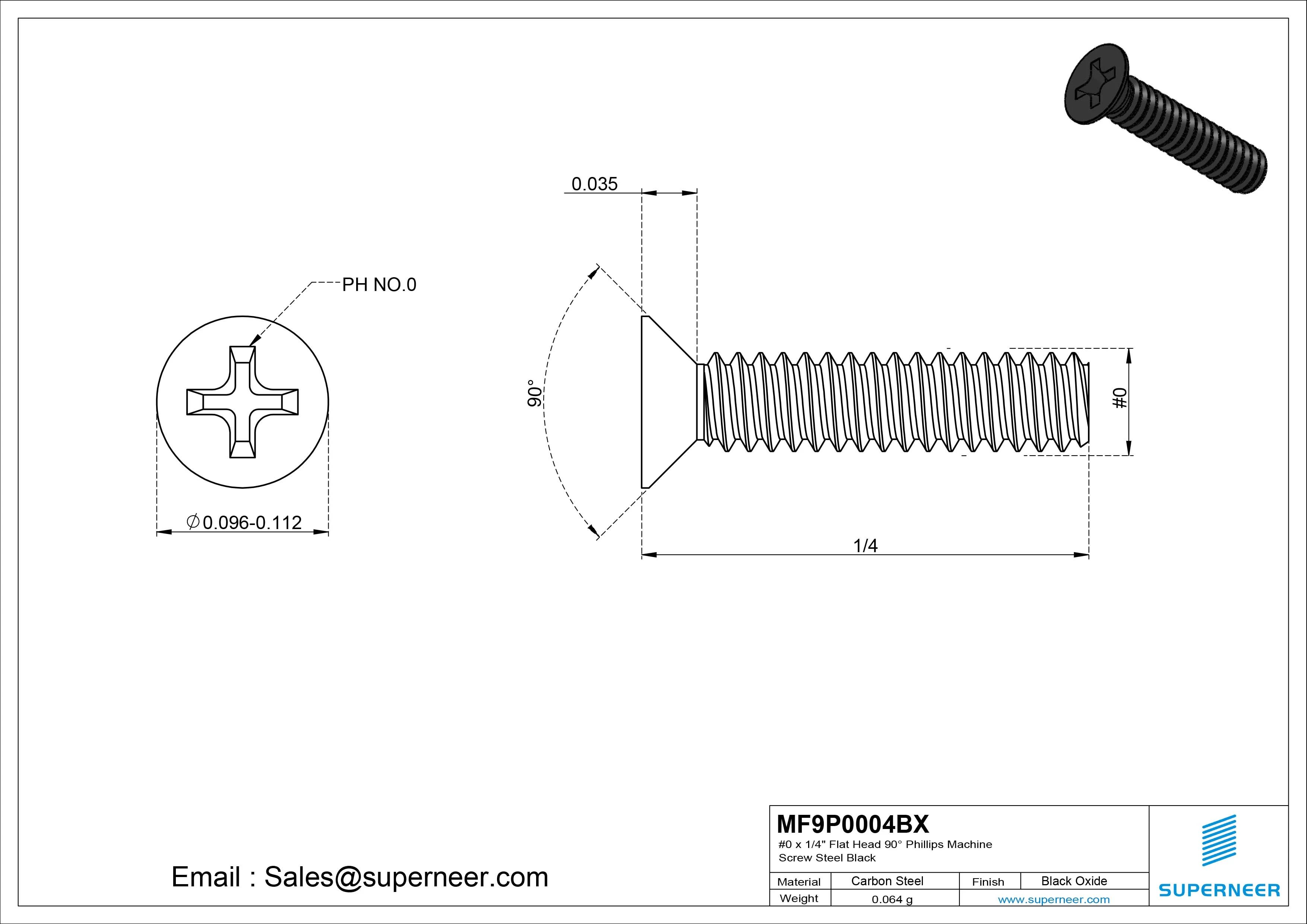 #0-80 x 1/4" Flat Head 90&deg; Phillips Machine Screw Steel Black Oxide ANSI/ASME B18.6.3 