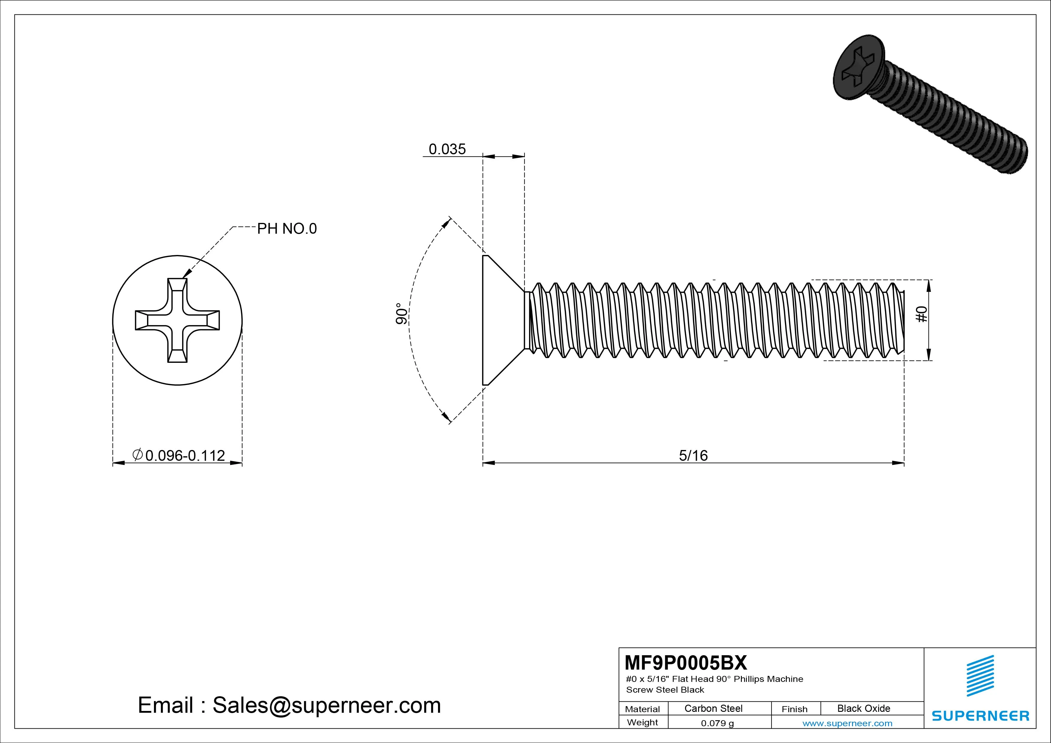 #0-80 x 5/16" Flat Head 90&deg; Phillips Machine Screw Steel Black Oxide ANSI/ASME B18.6.3 
