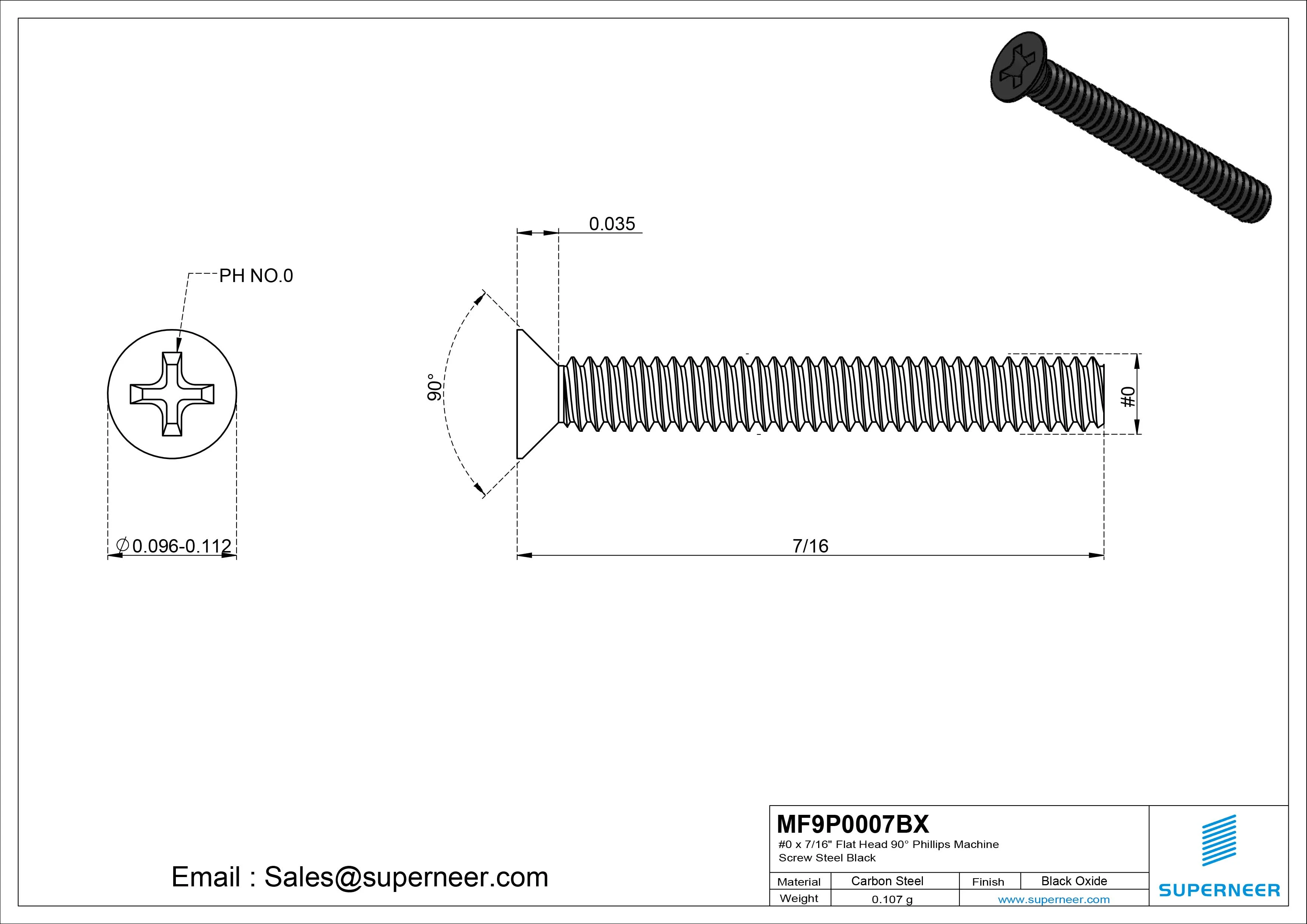 #0-80 x 7/16" Flat Head 90&deg;  Phillips Machine Screw Steel Black Oxide ANSI/ASME B18.6.3 