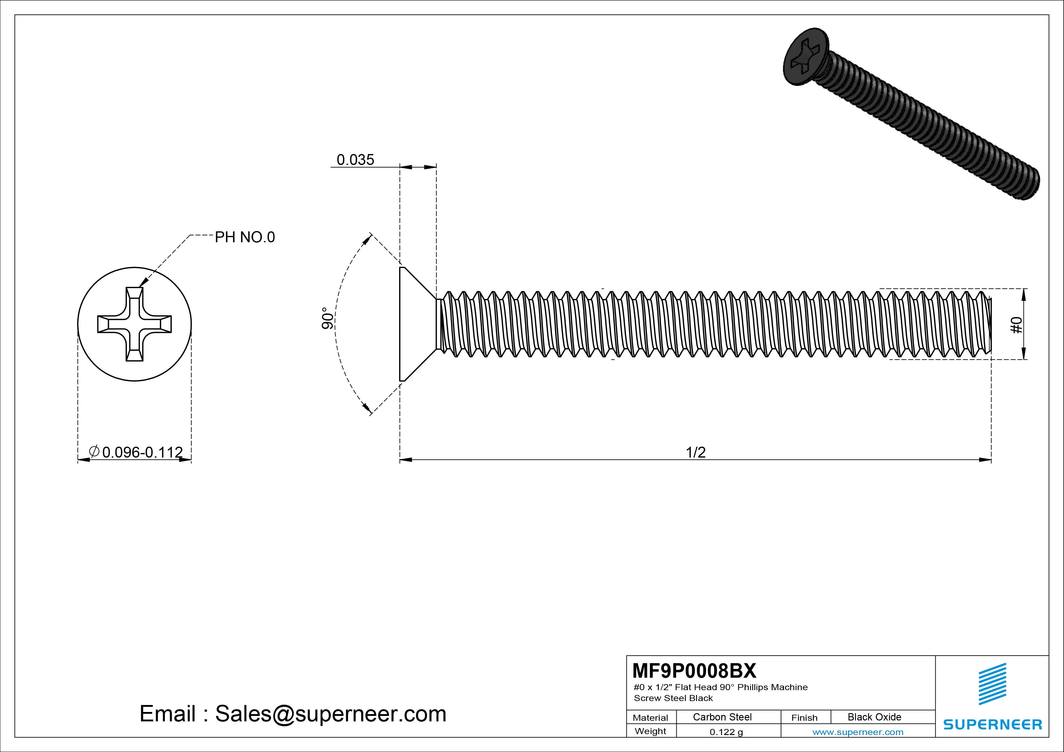 #0-80 x 1/2" Flat Head 90&deg; Phillips Machine Screw Steel Black Oxide ANSI/ASME B18.6.3 