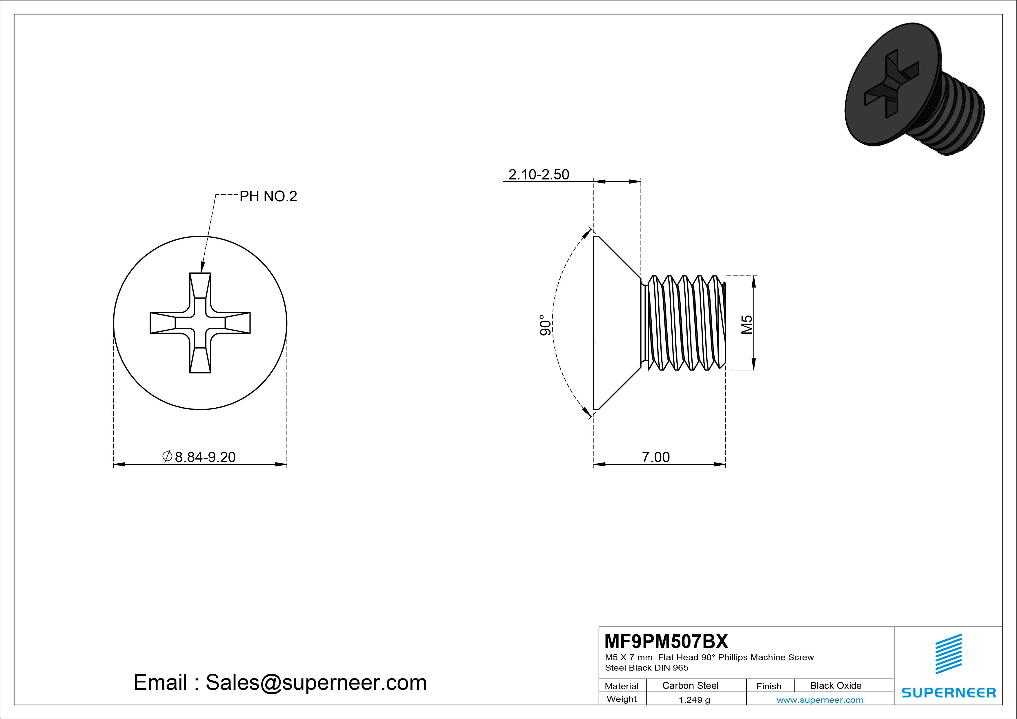 M5 x 7 mm Flat Head 90&deg; Phillips Machine Screw Steel Black Oxide DIN 965
