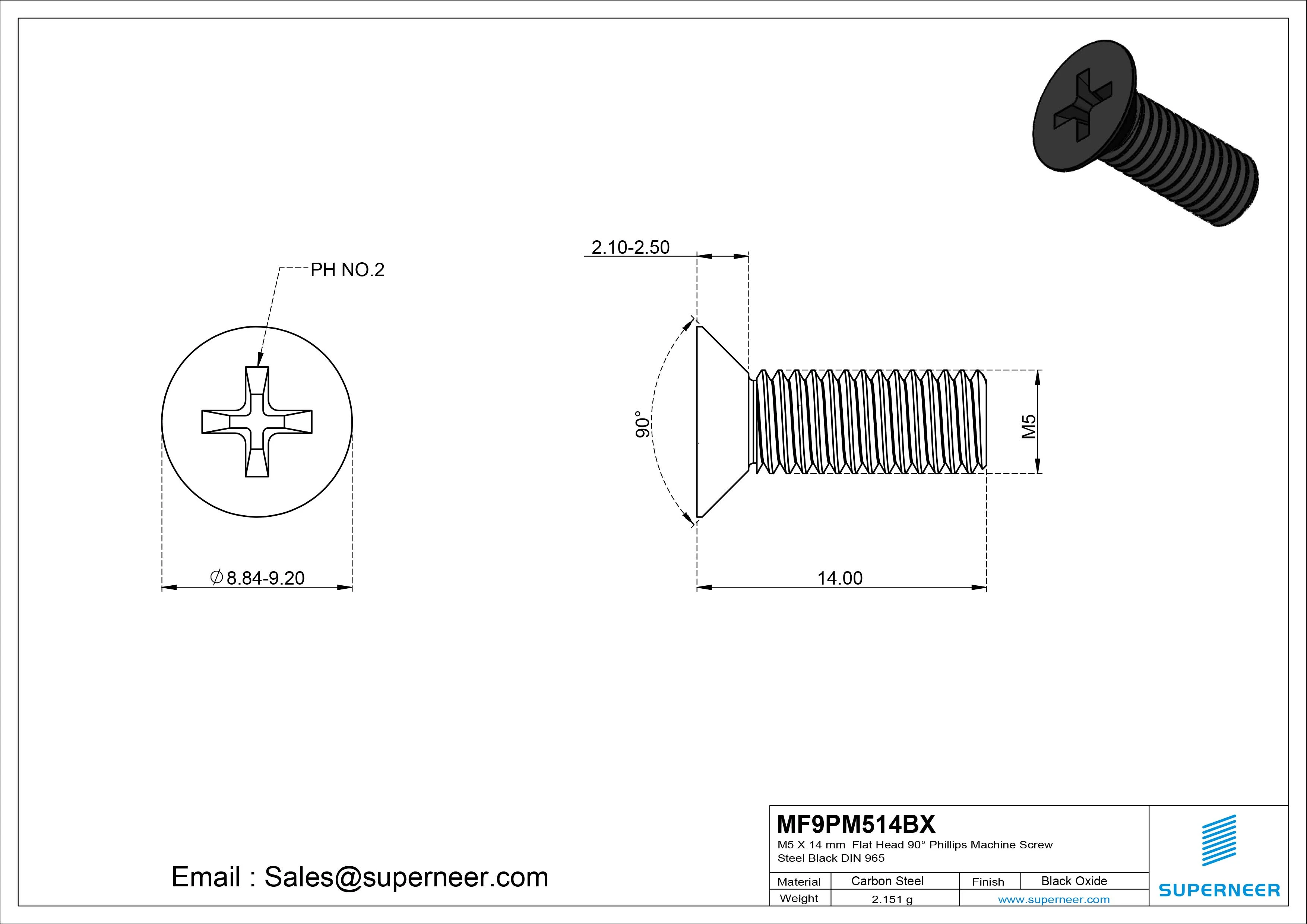 M5 x 14 mm Flat Head 90&deg; Phillips Machine Screw Steel Black Oxide DIN 965