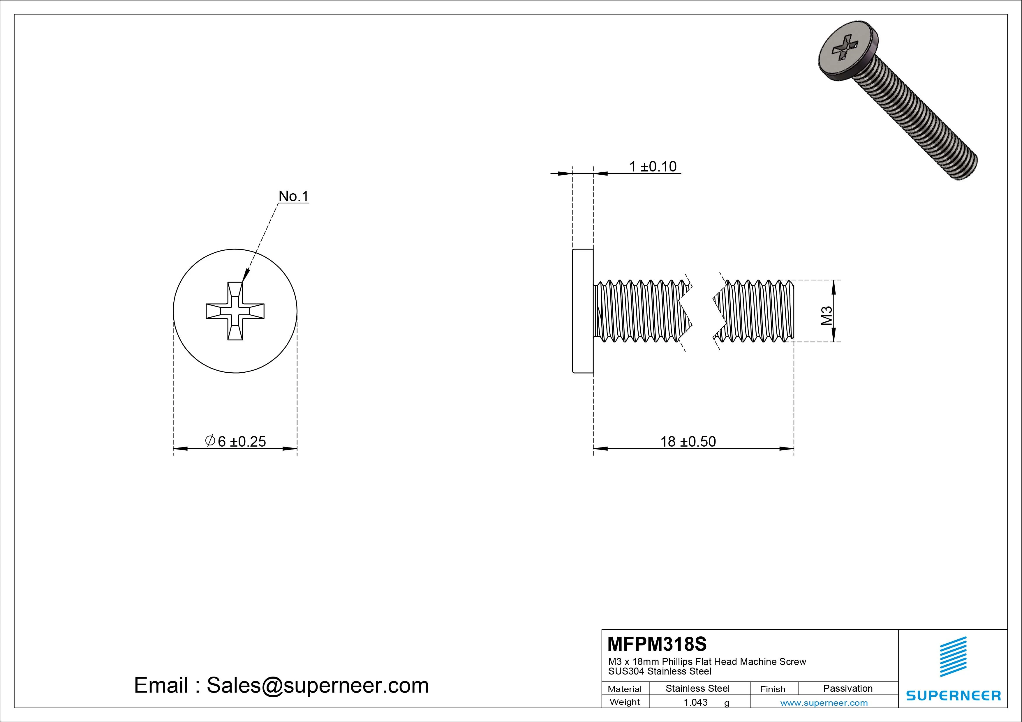 M3 x 18mm Phillips Flat Head Machine Screw SUS304 Stainless Steel 