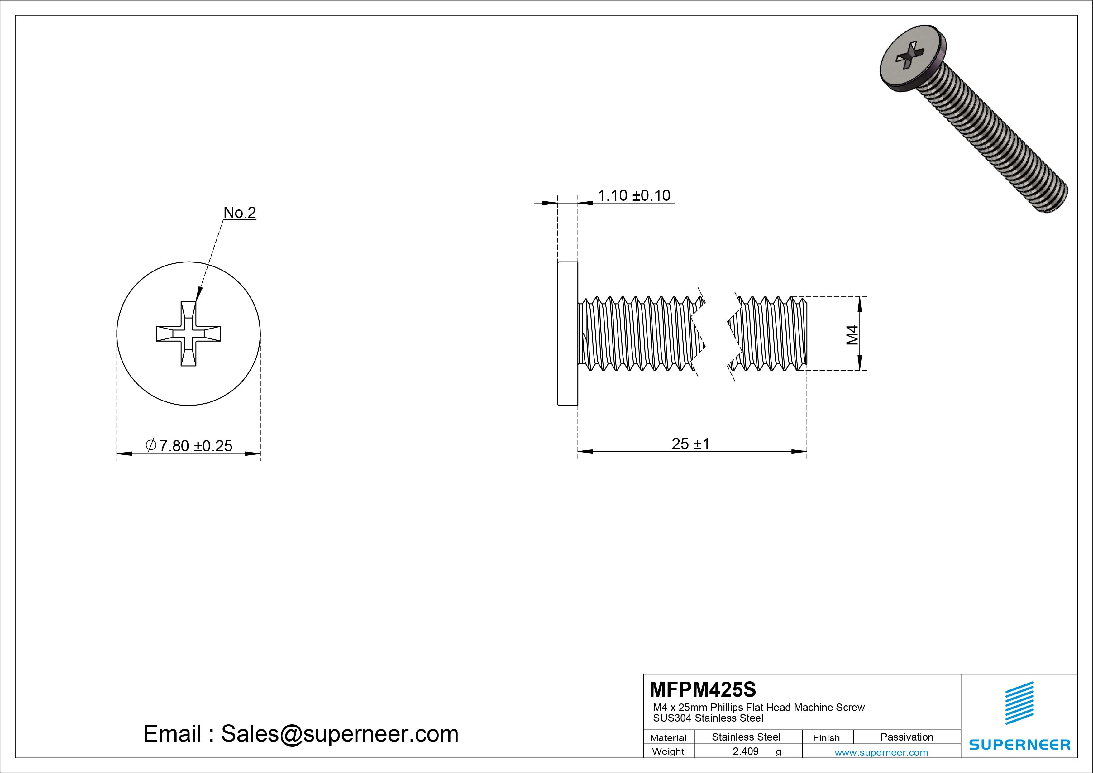 M4 x 25mm Phillips Flat Head Machine Screw SUS304 Stainless Steel 