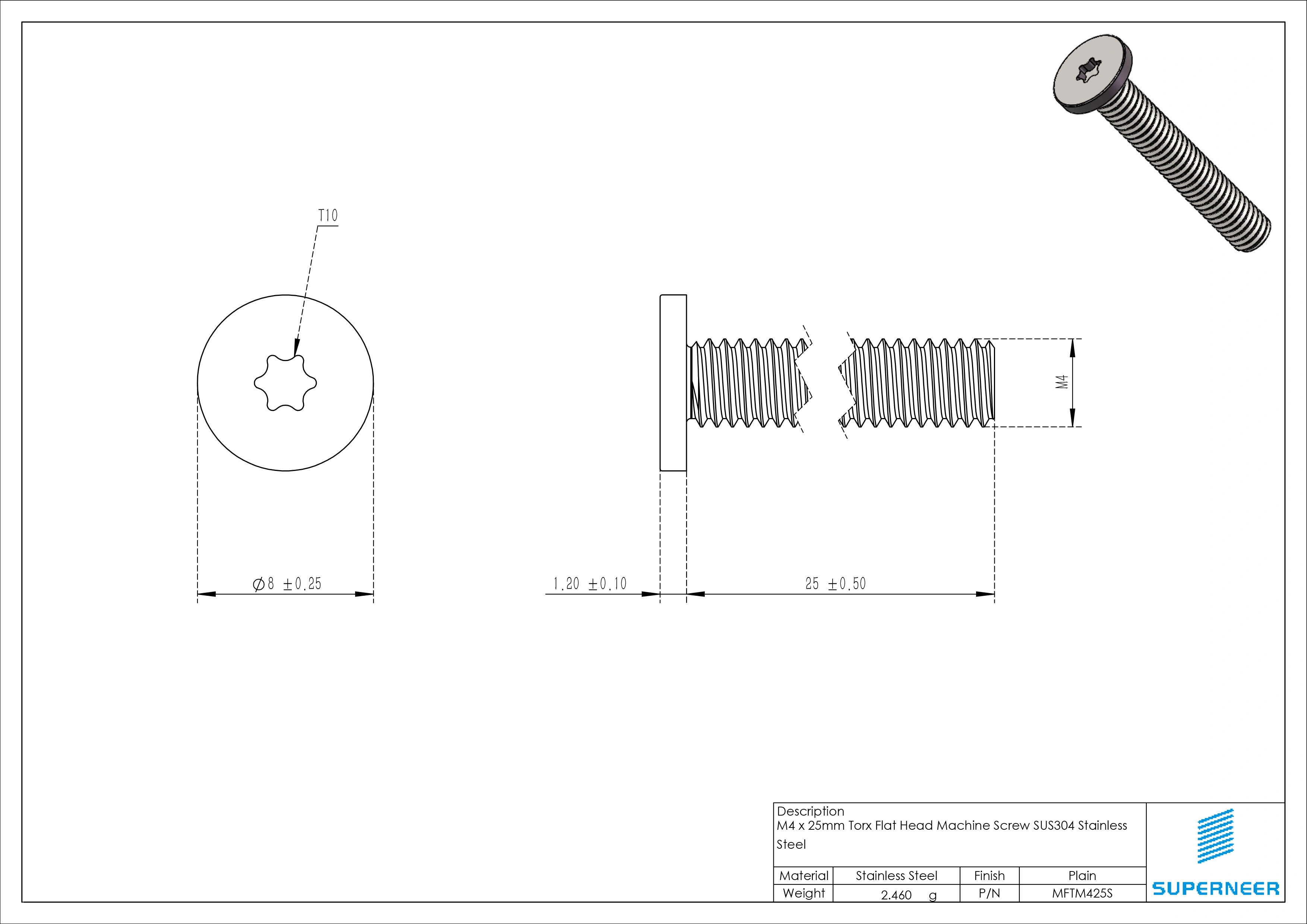M4 x 25mm Torx Flat Head Machine Screw SUS304 Stainless Steel Inox 