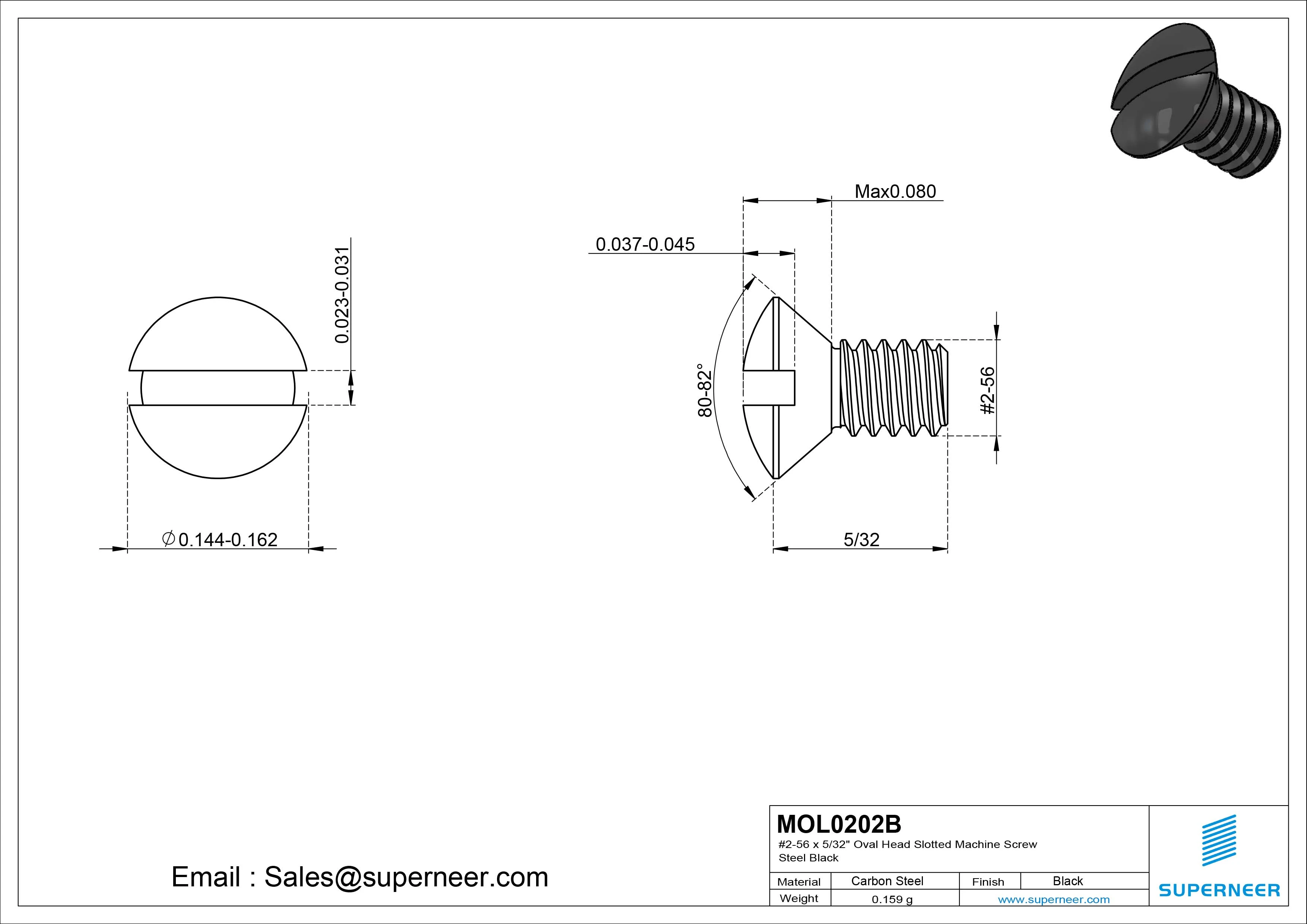 2-56 x 5/32" Oval Head Slotted Machine Screw Steel Black