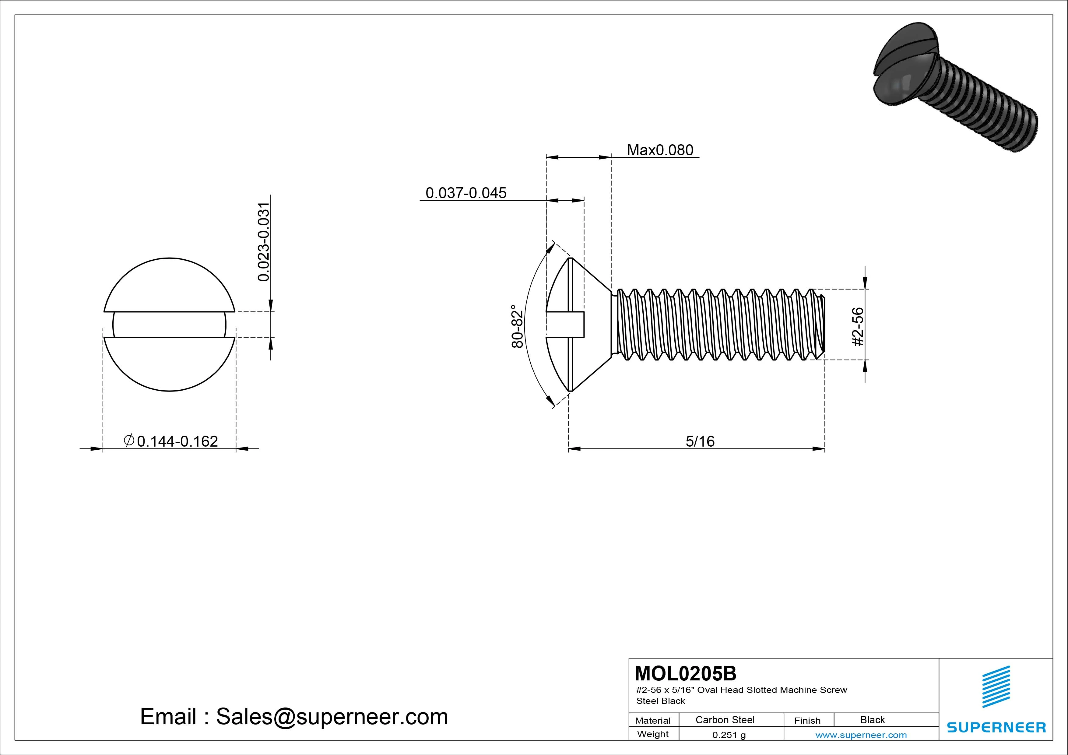 2-56 x 5/16" Oval Head Slotted Machine Screw Steel Black