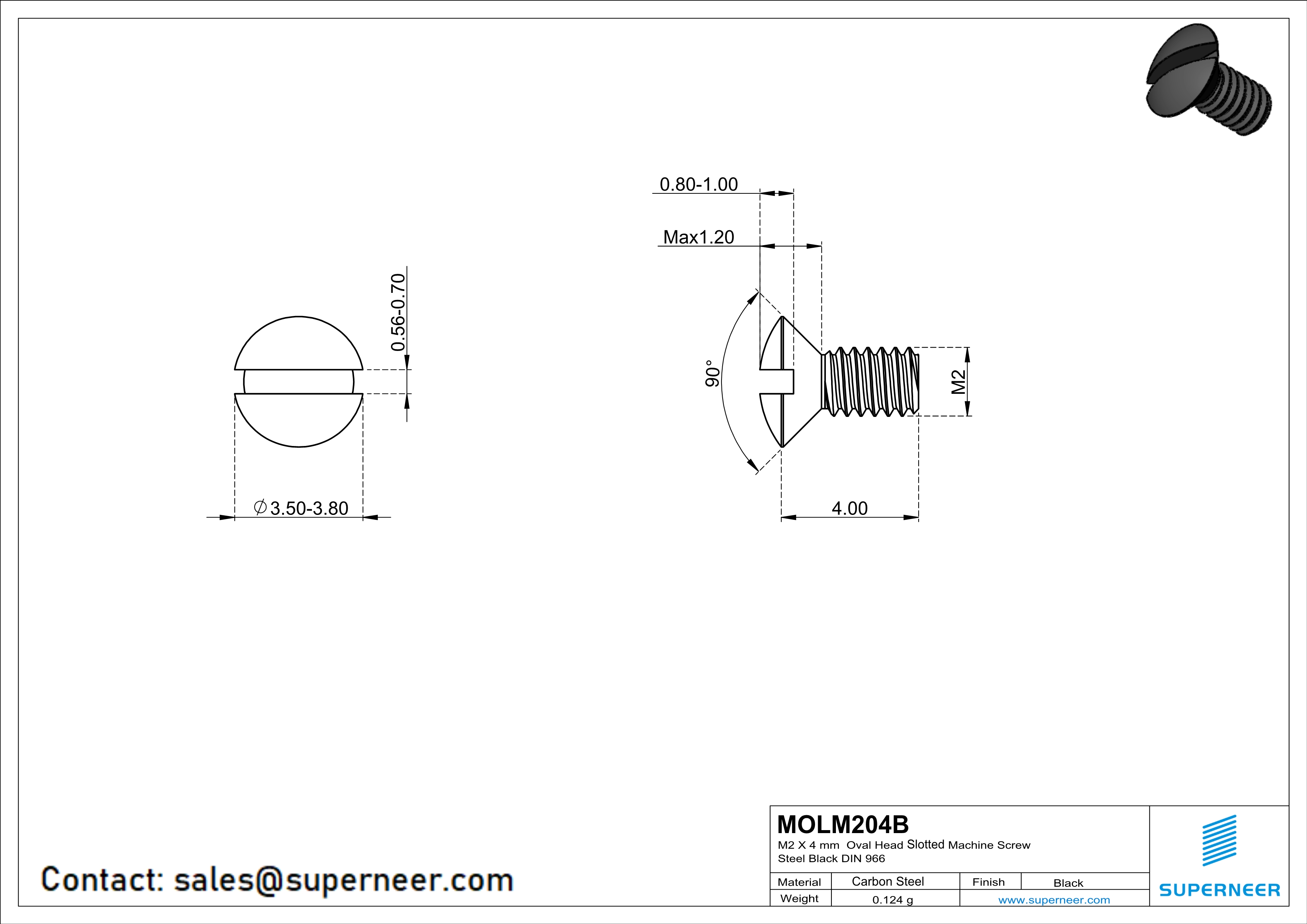 M2 x 4 mm Oval Head Slotted Machine Screw Steel Black DIN 964