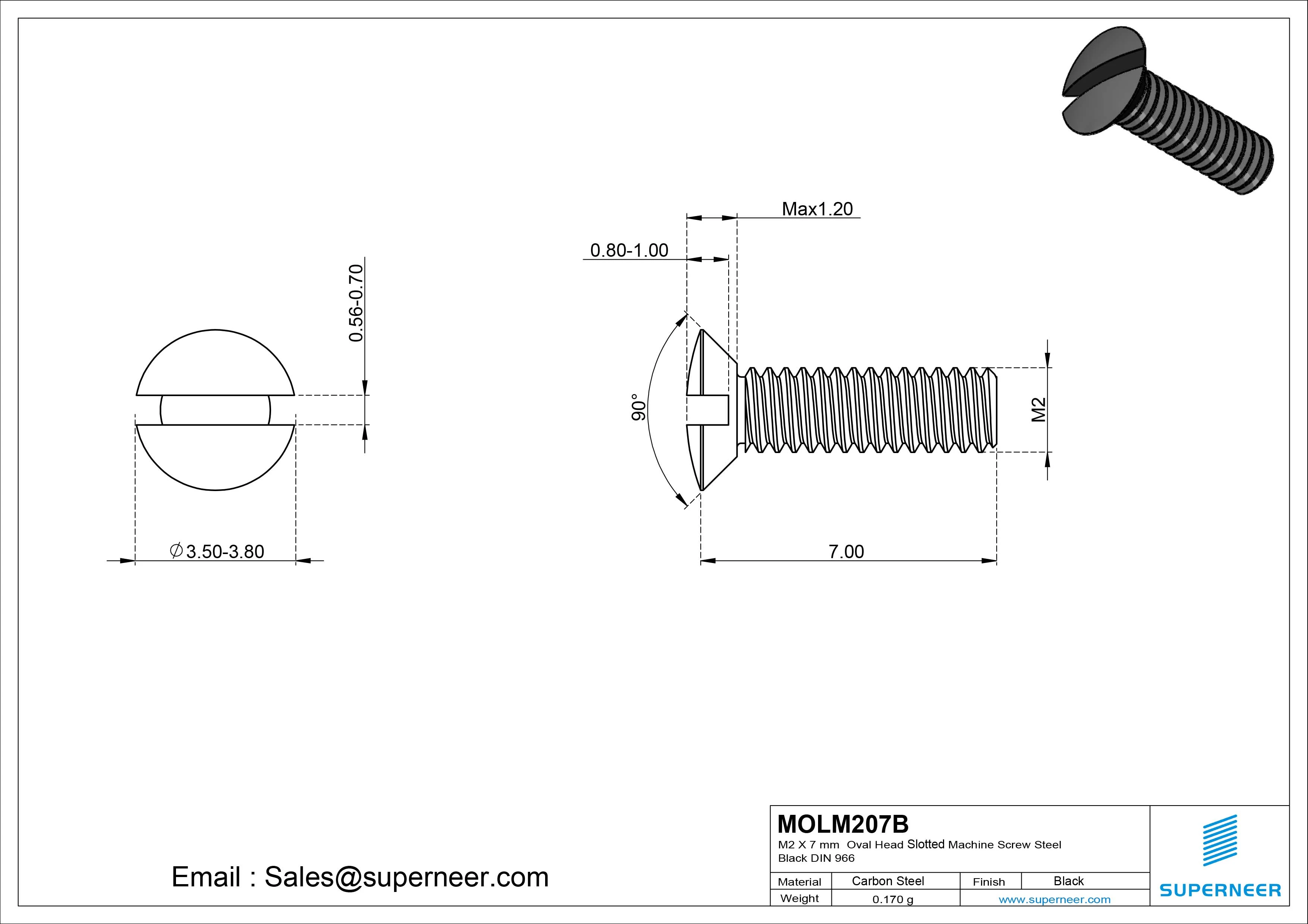 M2 x 7 mm Oval Head Slotted Machine Screw Steel Black DIN 964