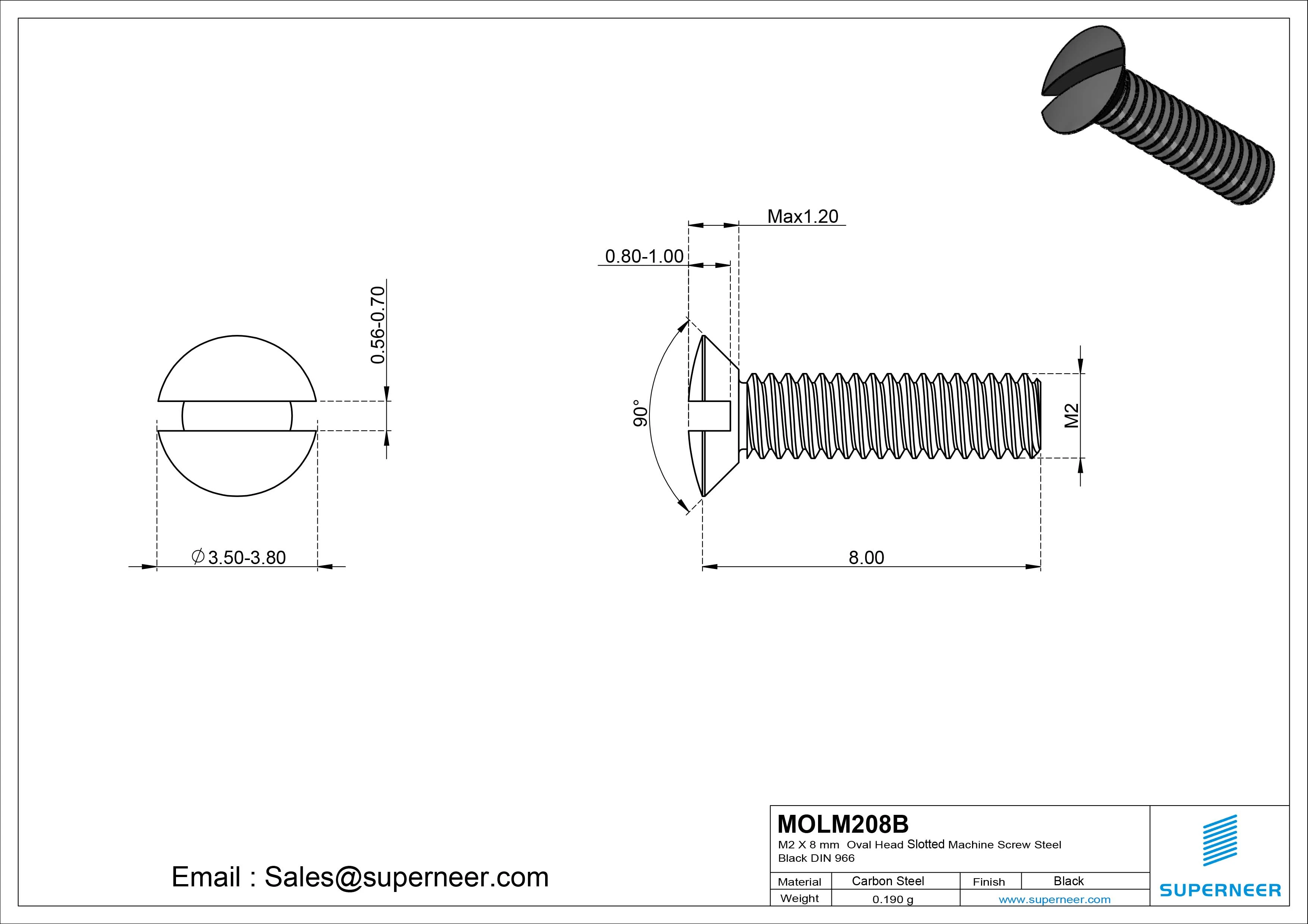 M2 x 8 mm Oval Head Slotted Machine Screw Steel Black DIN 964