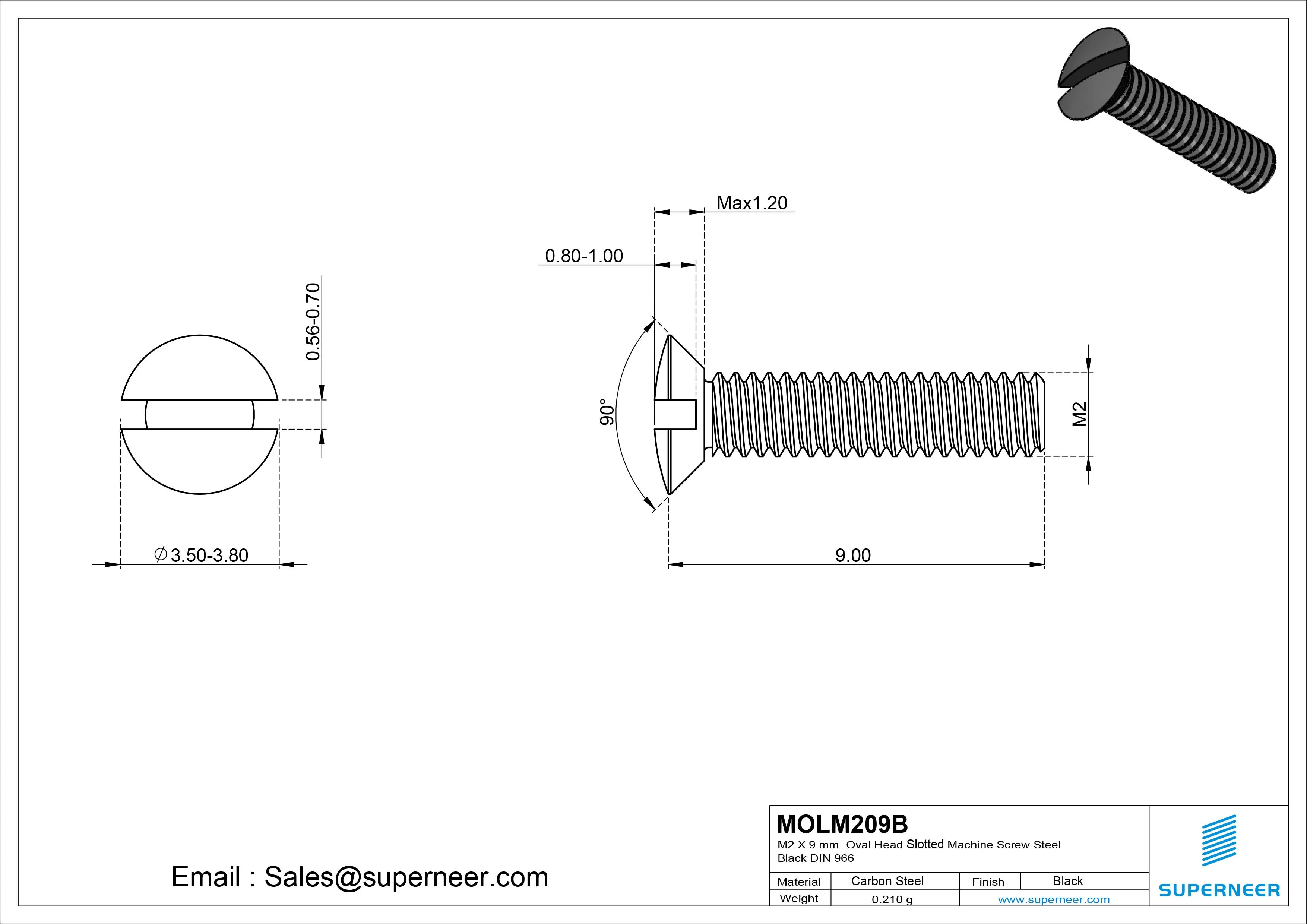M2 x 9 mm Oval Head Slotted Machine Screw Steel Black DIN 964
