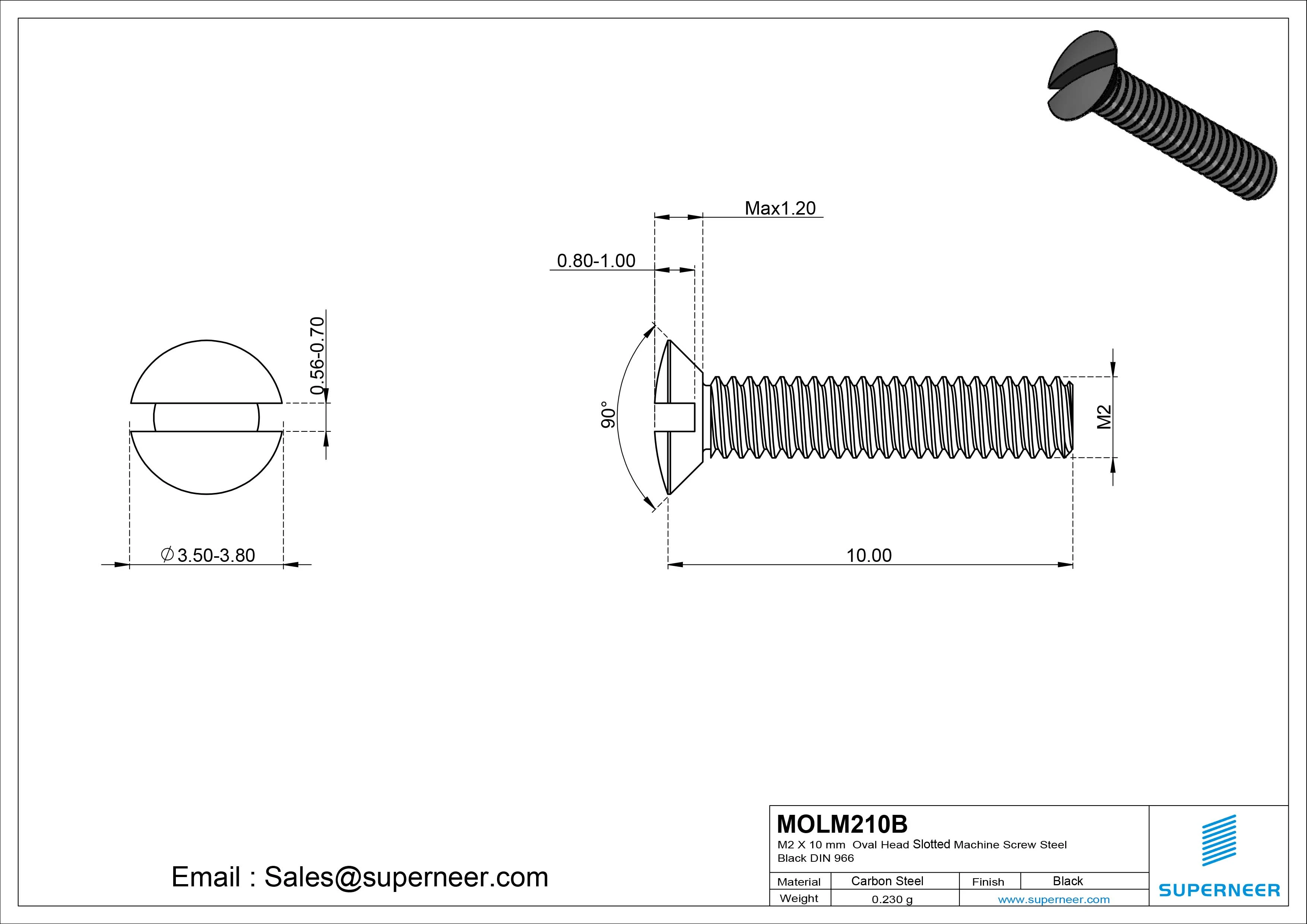 M2 x 10 mm Oval Head Slotted Machine Screw Steel Black DIN 964