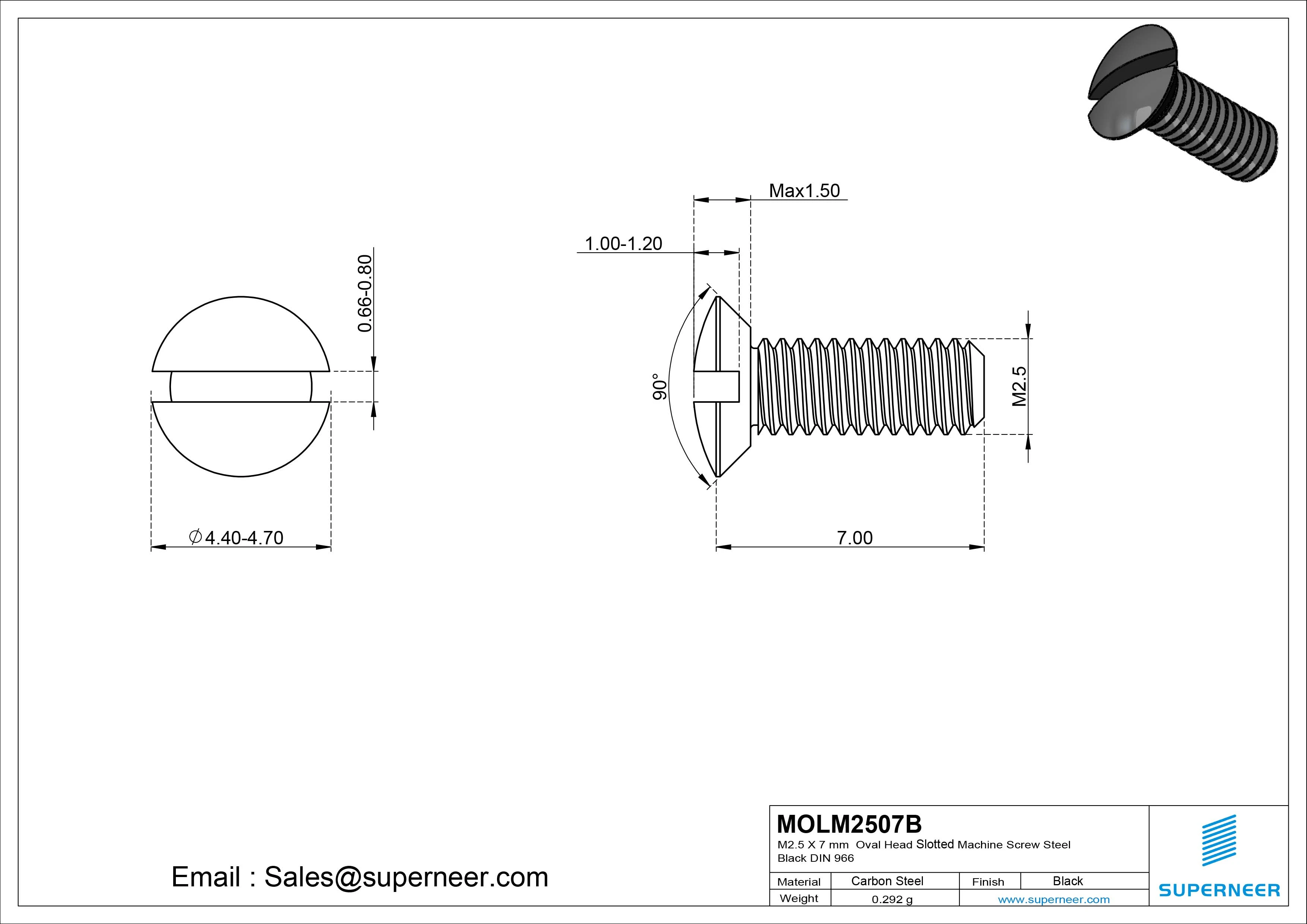 M2.5 x 7 mm Oval Head Slotted Machine Screw Steel Black DIN 964
