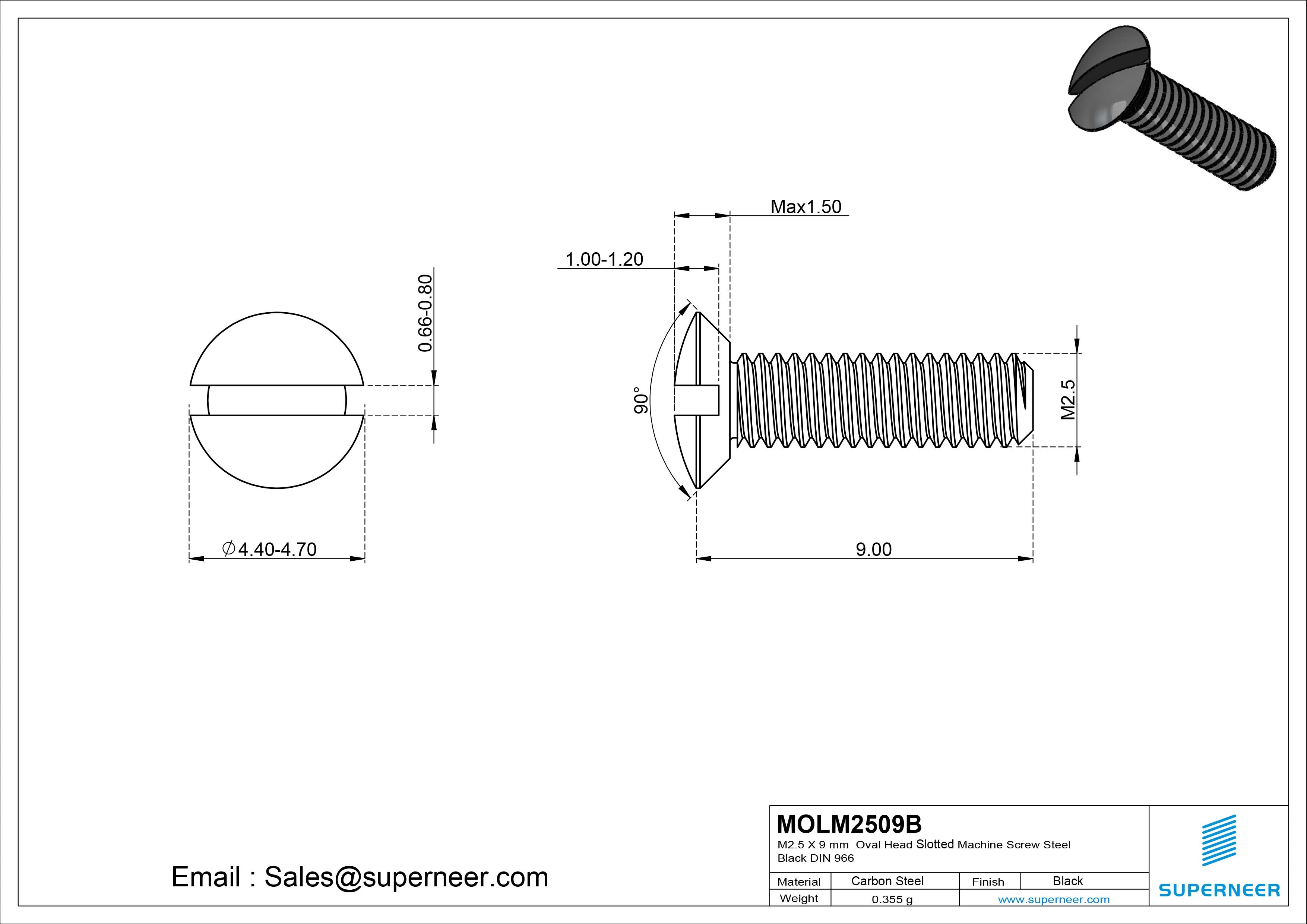 M2.5 x 9 mm Oval Head Slotted Machine Screw Steel Black DIN 964