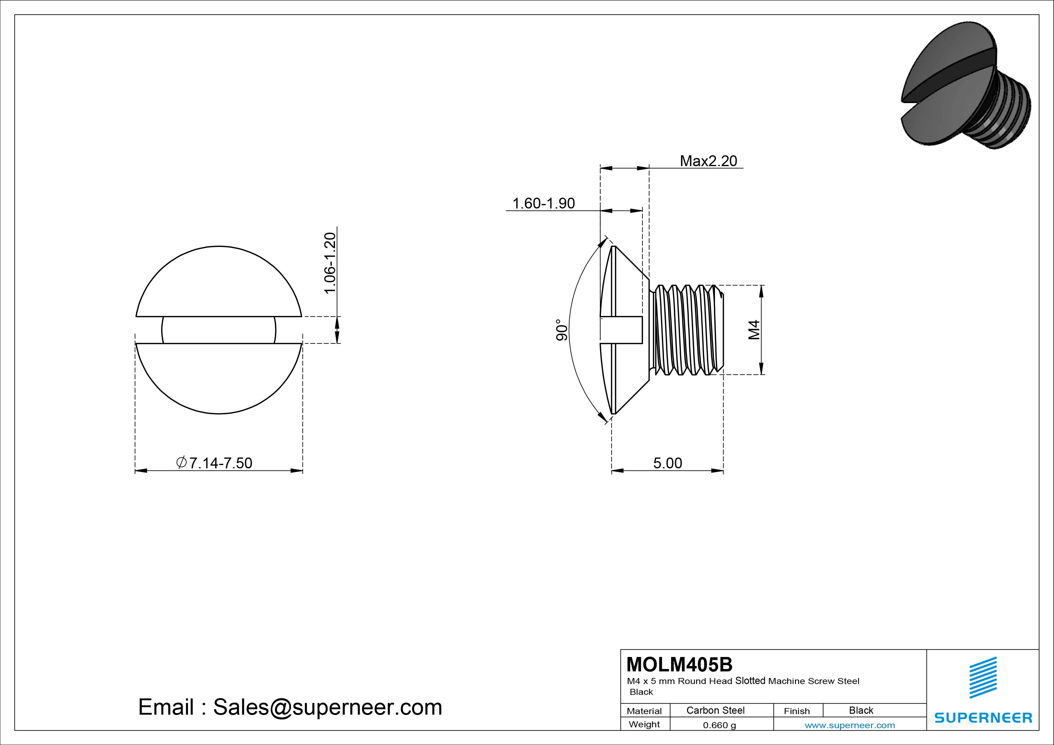 M4 x 5 mm Oval Head Slotted Machine Screw Steel Black DIN 964