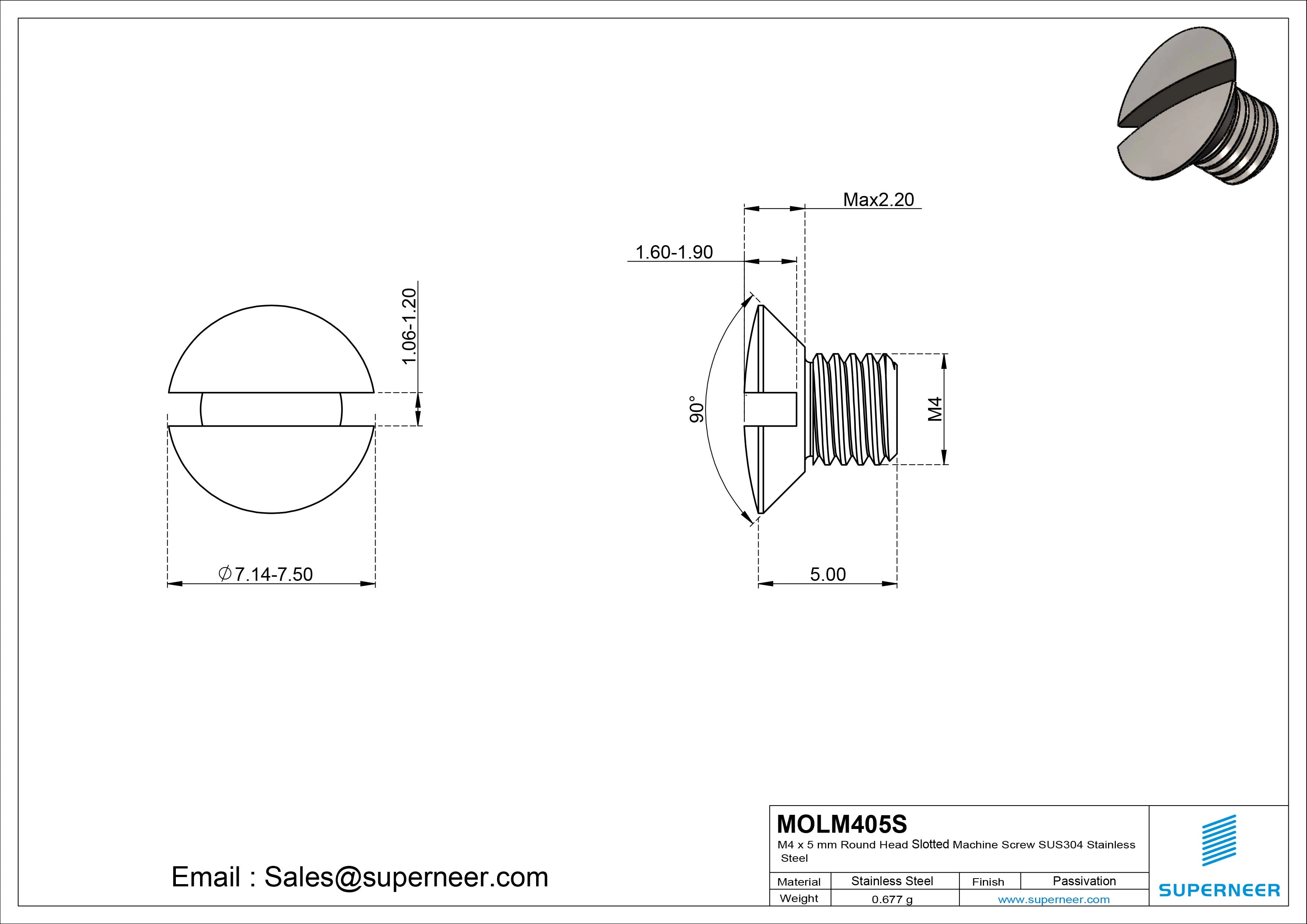 M4 x 5 mm Oval Head Slotted Machine Screw SUS304 Stainless Steel Inox DIN 964