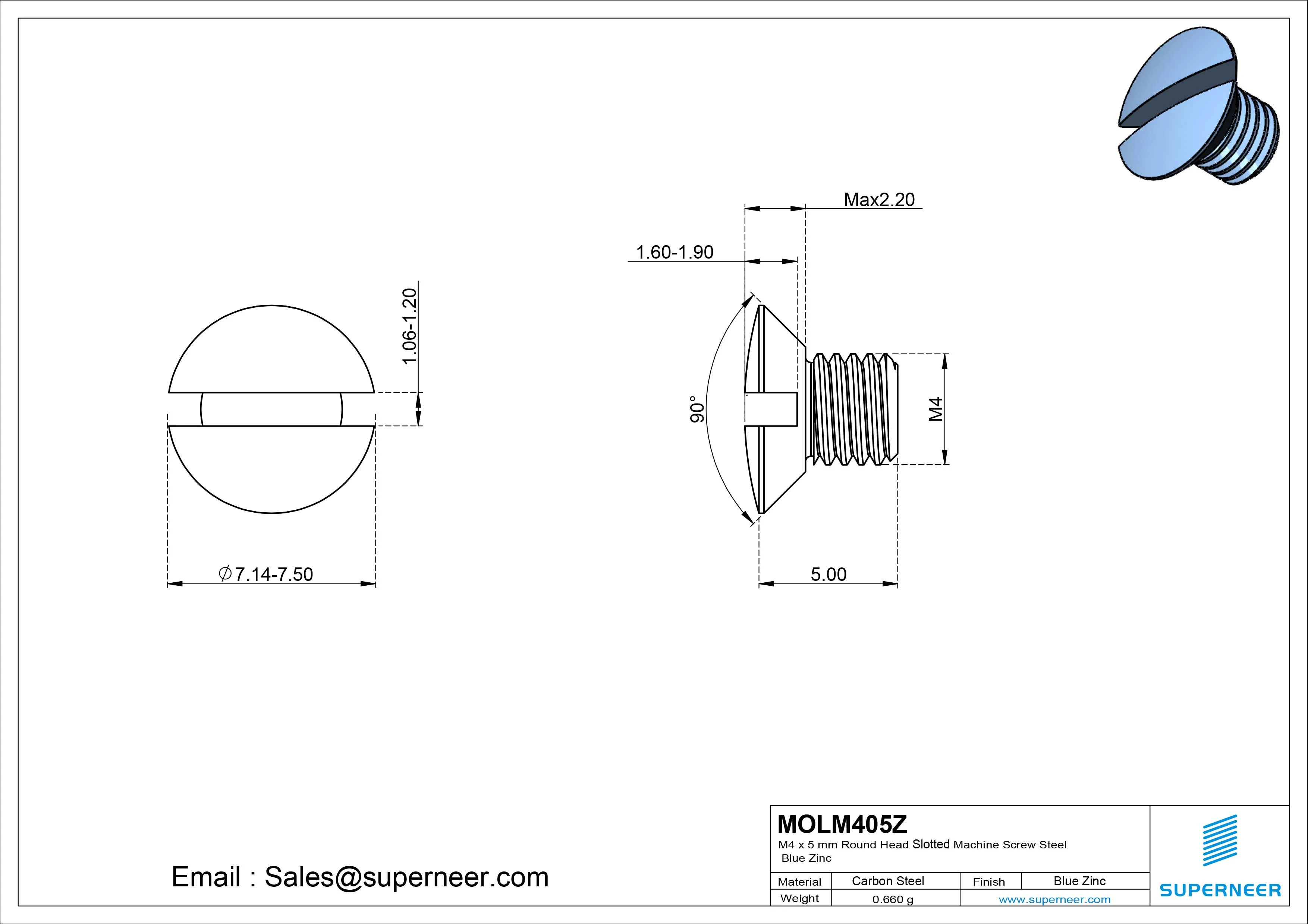 M4 x 5 mm Oval Head Slotted Machine Screw Steel Blue Zinc Plated DIN 964