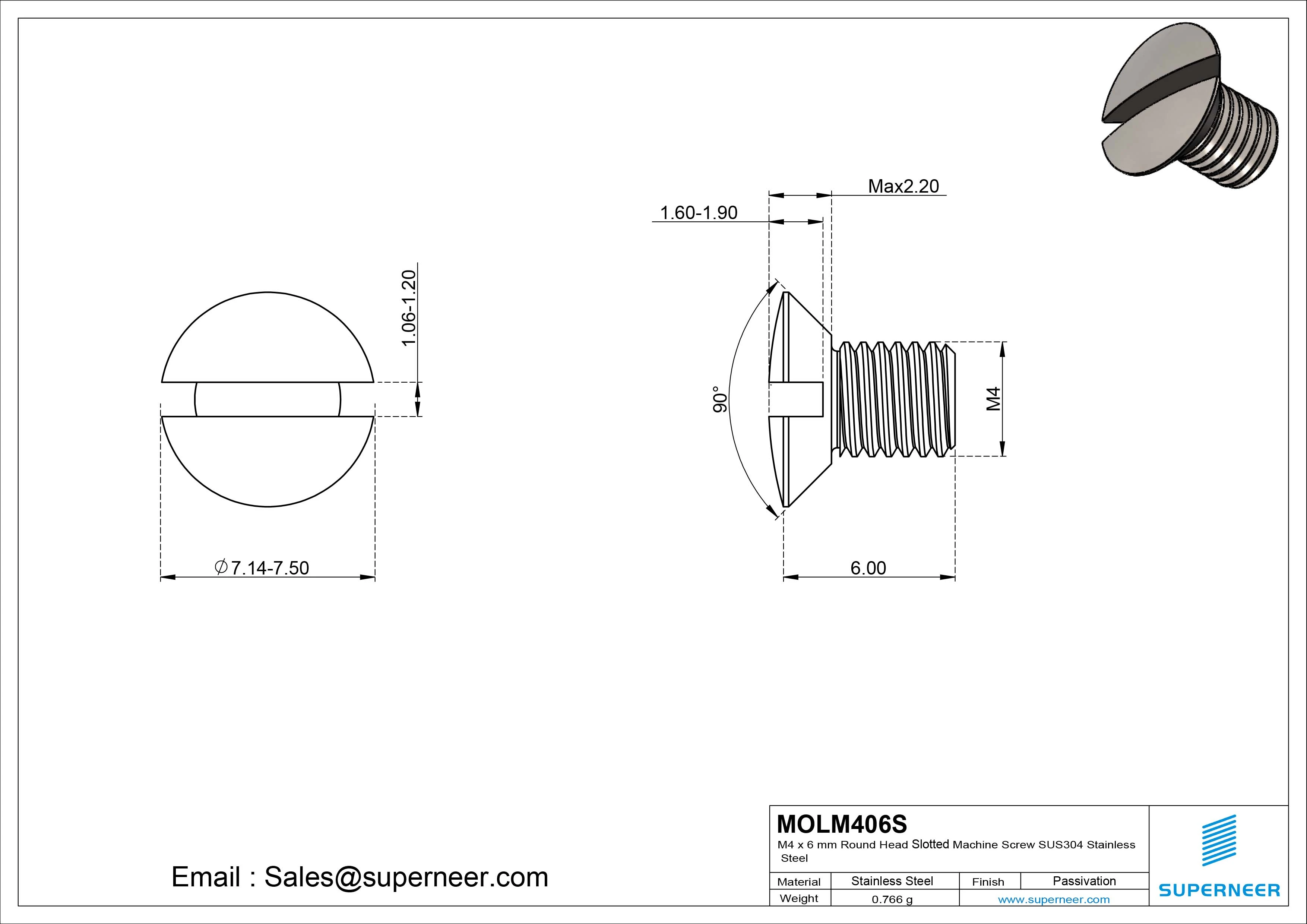 M4 x 6 mm Oval Head Slotted Machine Screw SUS304 Stainless Steel Inox DIN 964