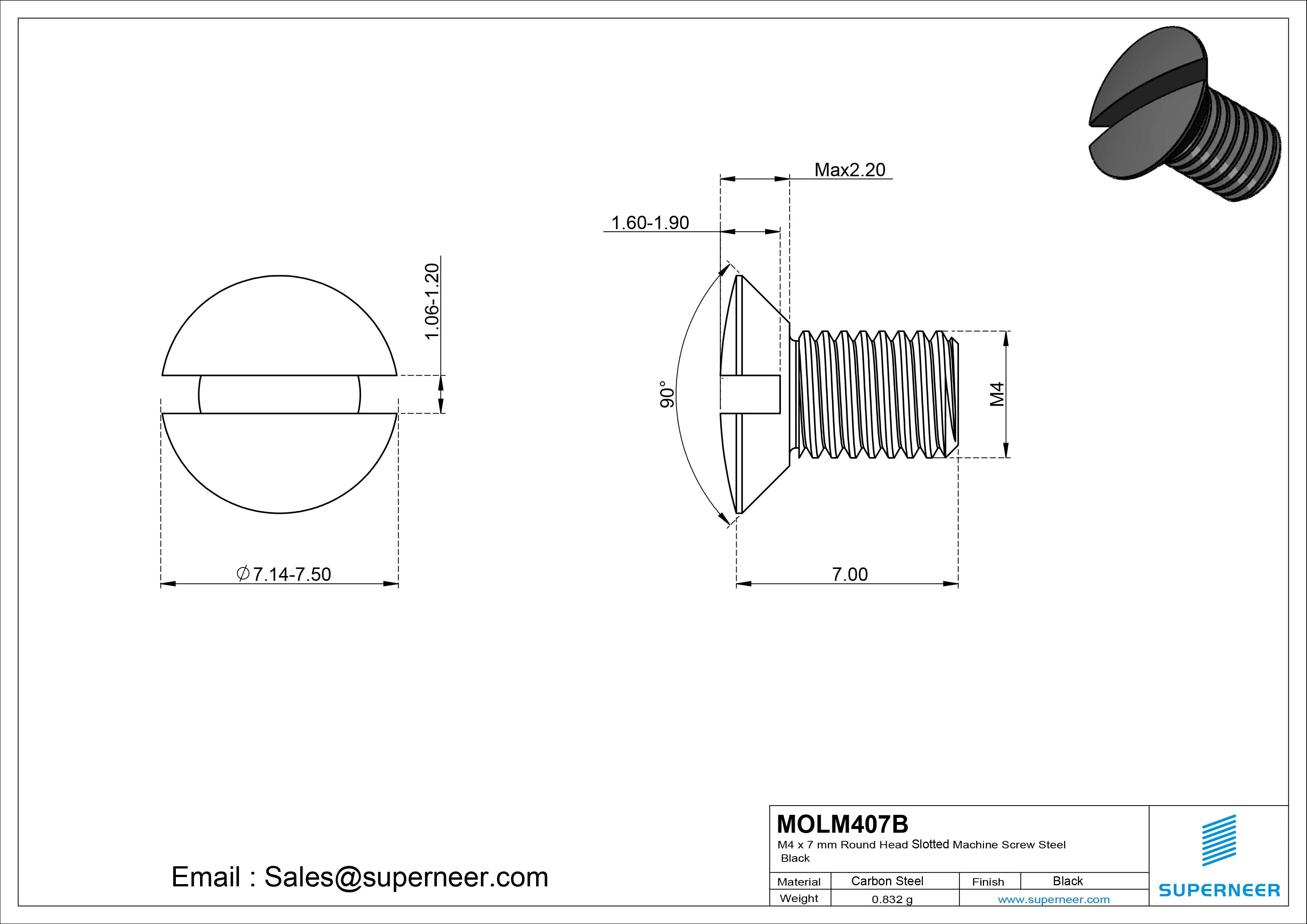 M4 x 7 mm Oval Head Slotted Machine Screw Steel Black DIN 964