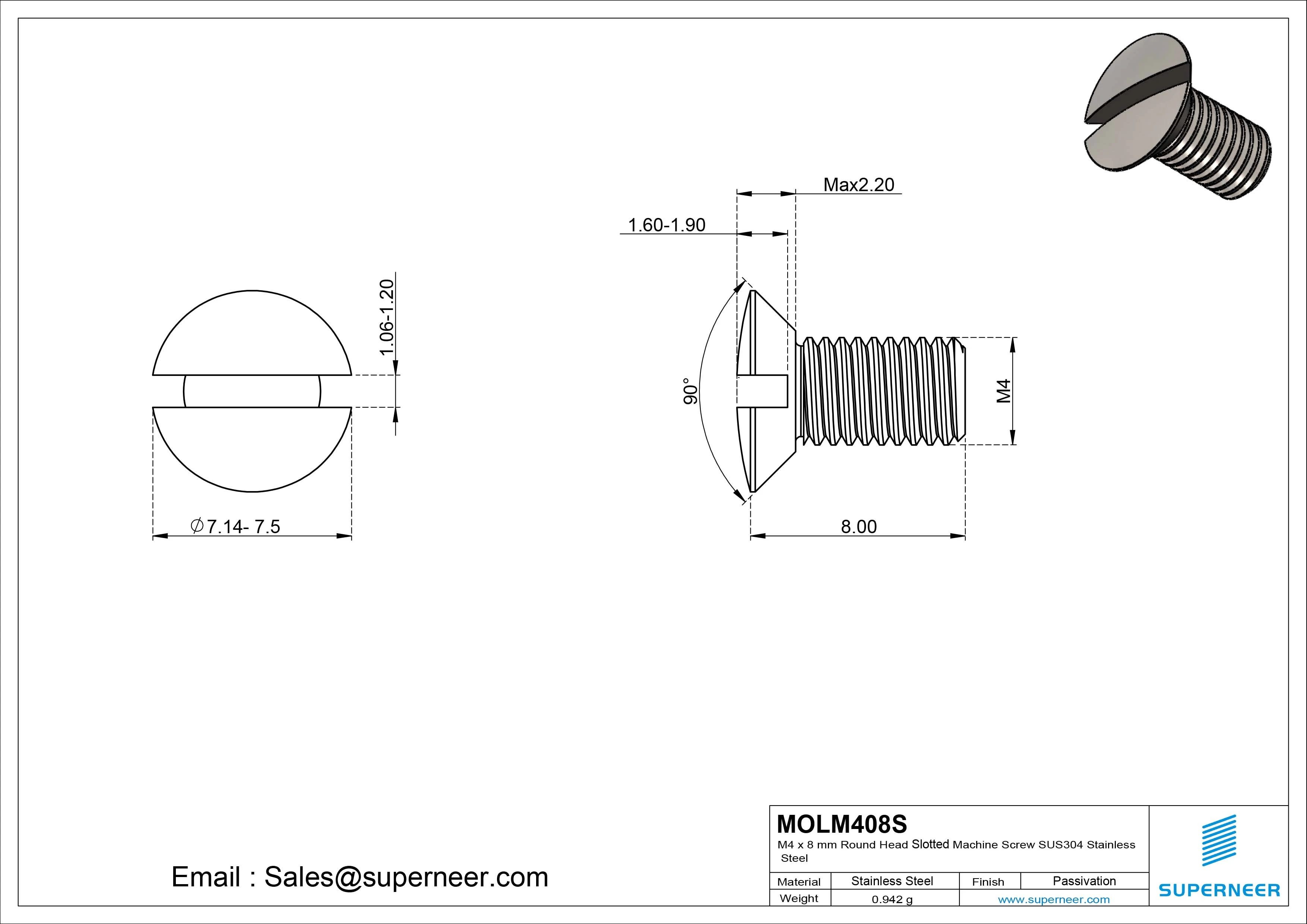 M4 x 8 mm Oval Head Slotted Machine Screw SUS304 Stainless Steel Inox DIN 964