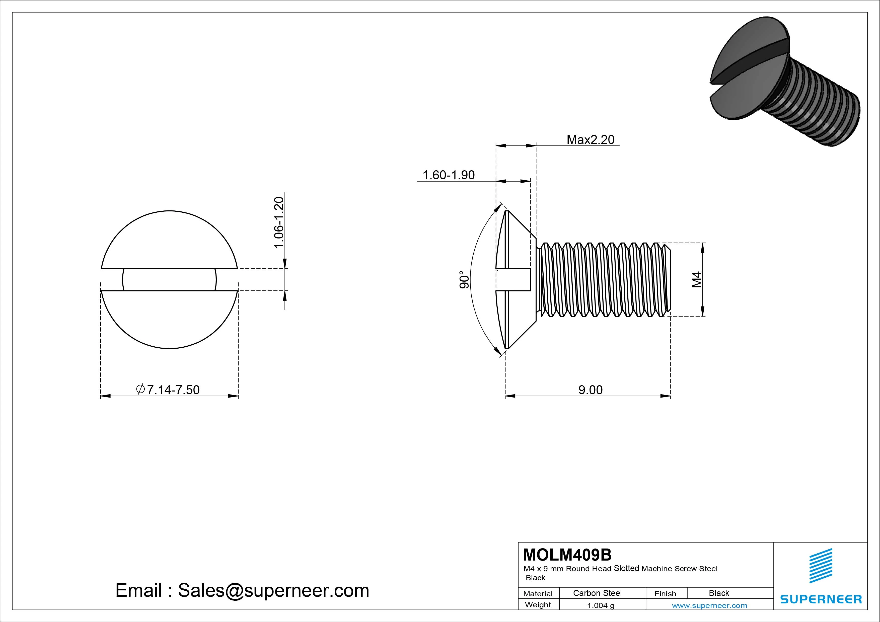 M4 x 9 mm Oval Head Slotted Machine Screw Steel Black DIN 964