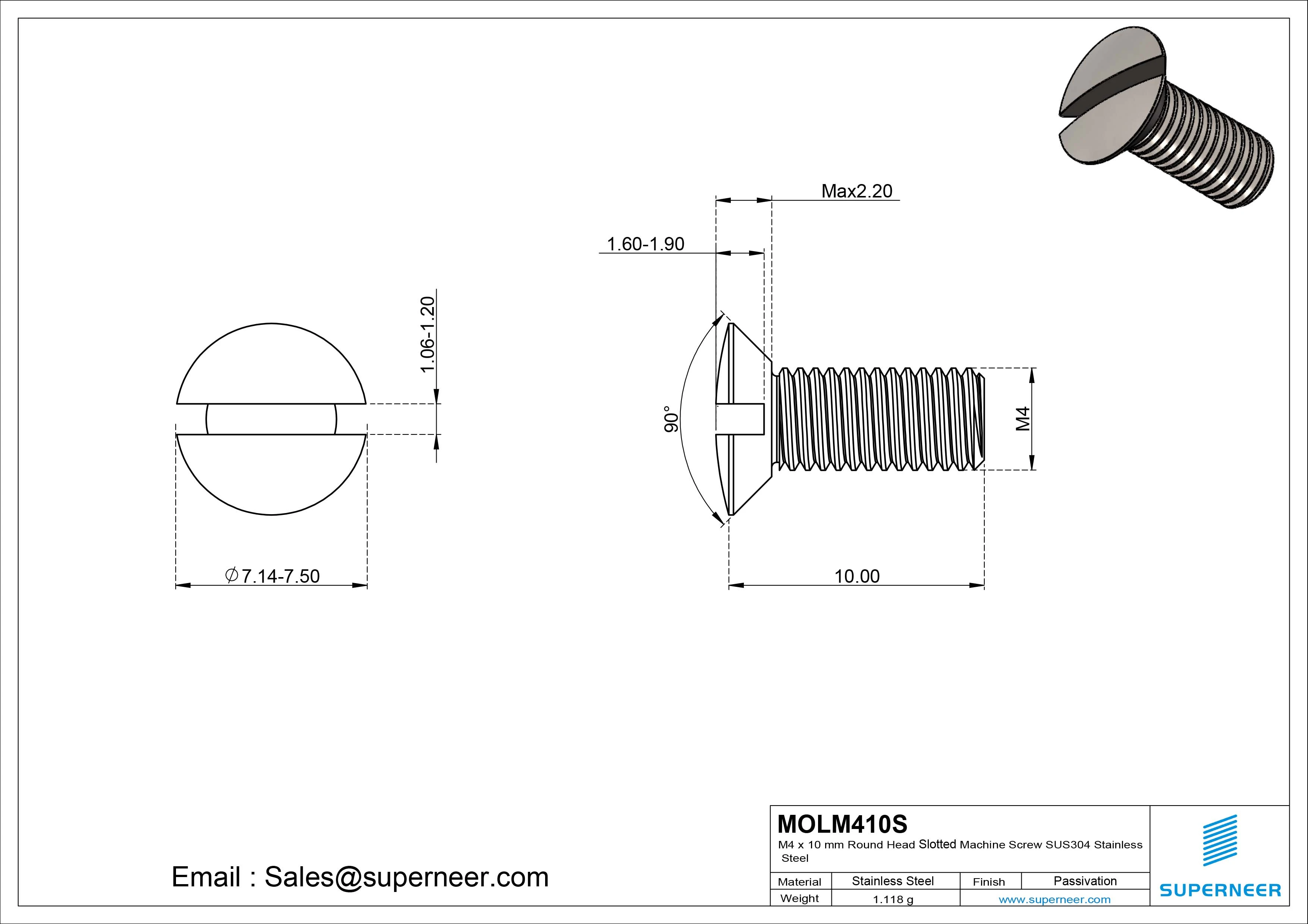 M4 x 10 mm Oval Head Slotted Machine Screw SUS304 Stainless Steel Inox DIN 964