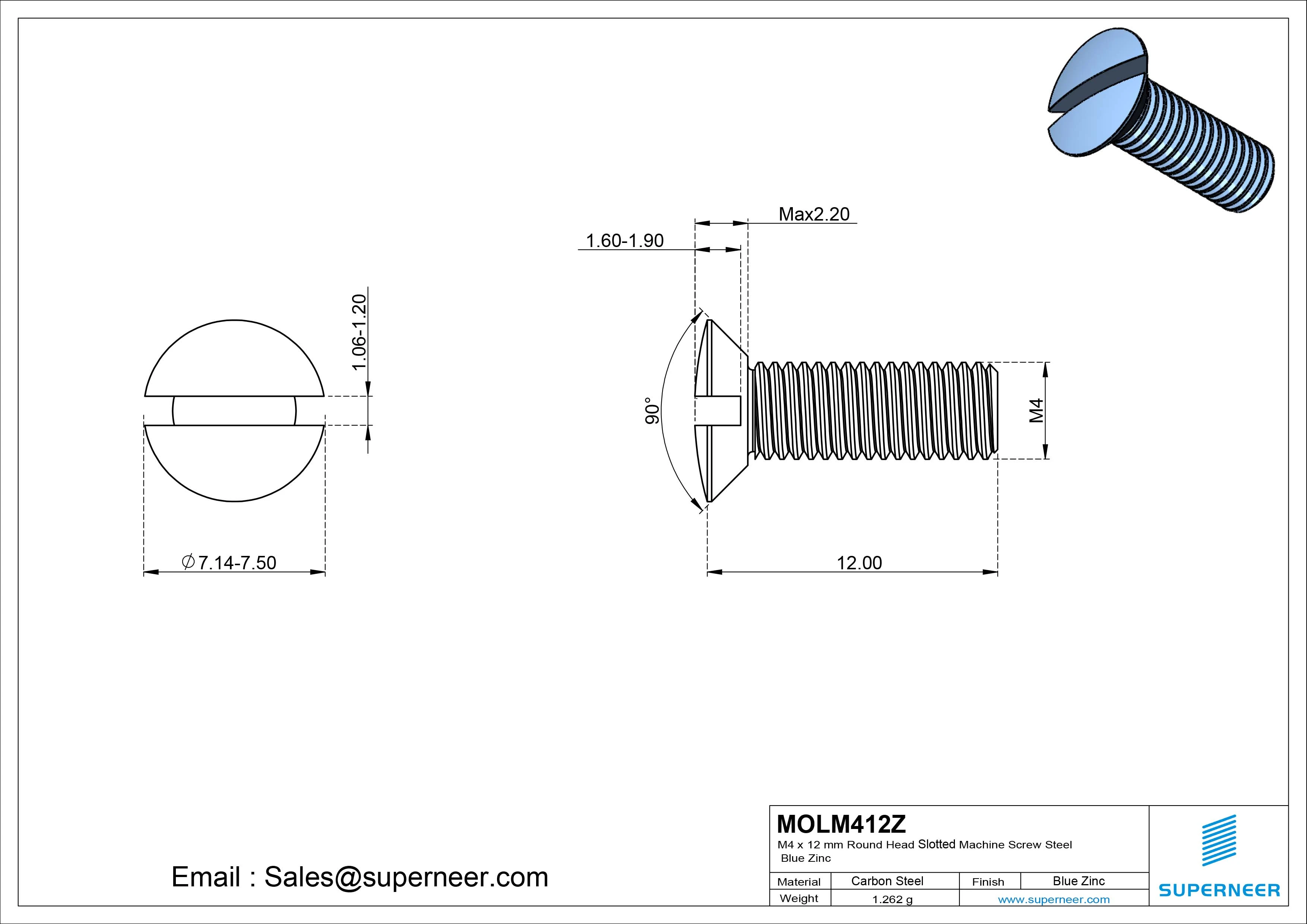 M4 x 12 mm Oval Head Slotted Machine Screw Steel Blue Zinc Plated DIN 964