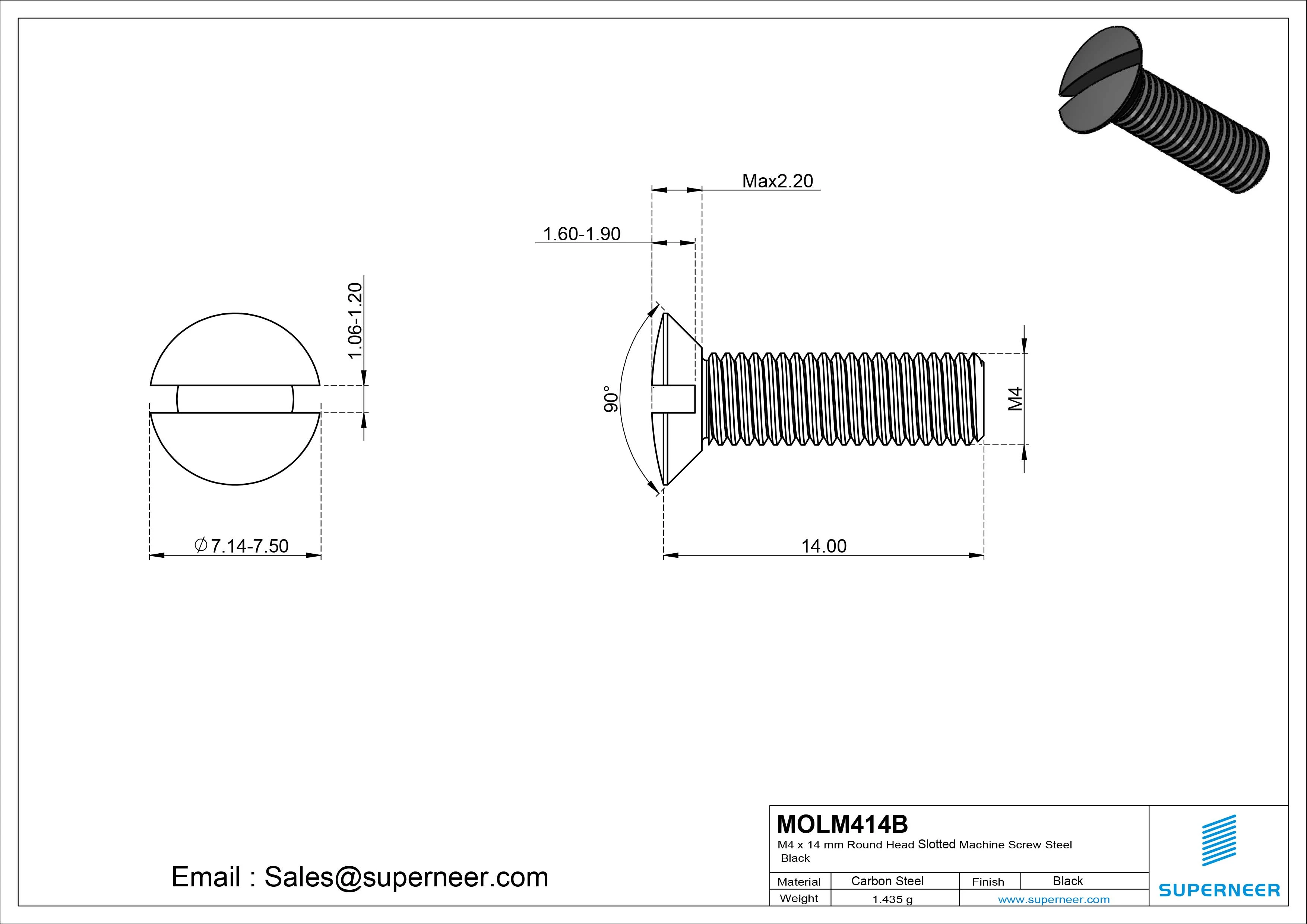 M4 x 14 mm Oval Head Slotted Machine Screw Steel Black DIN 964