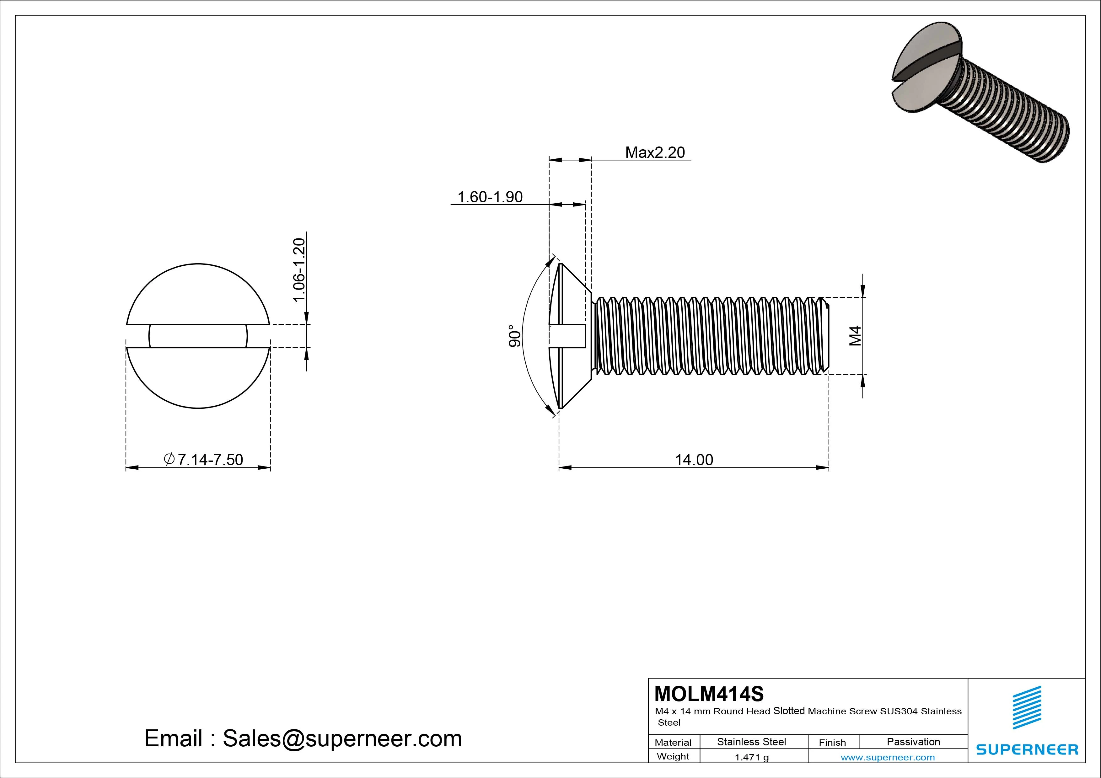 M4 x 14 mm Oval Head Slotted Machine Screw SUS304 Stainless Steel Inox DIN 964